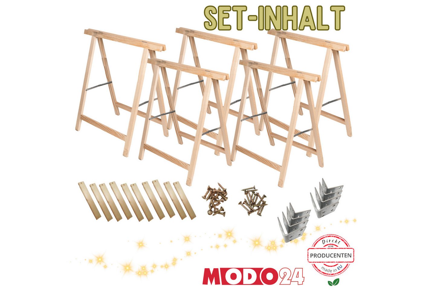 Thumbnail - Modo24 Sägebock Holzbock Klappbock Arbeitsbock DIY Stern/ Weihnachtsstern SET, (Spar-Set, 5-St), /Tapezierbock Montagebo...