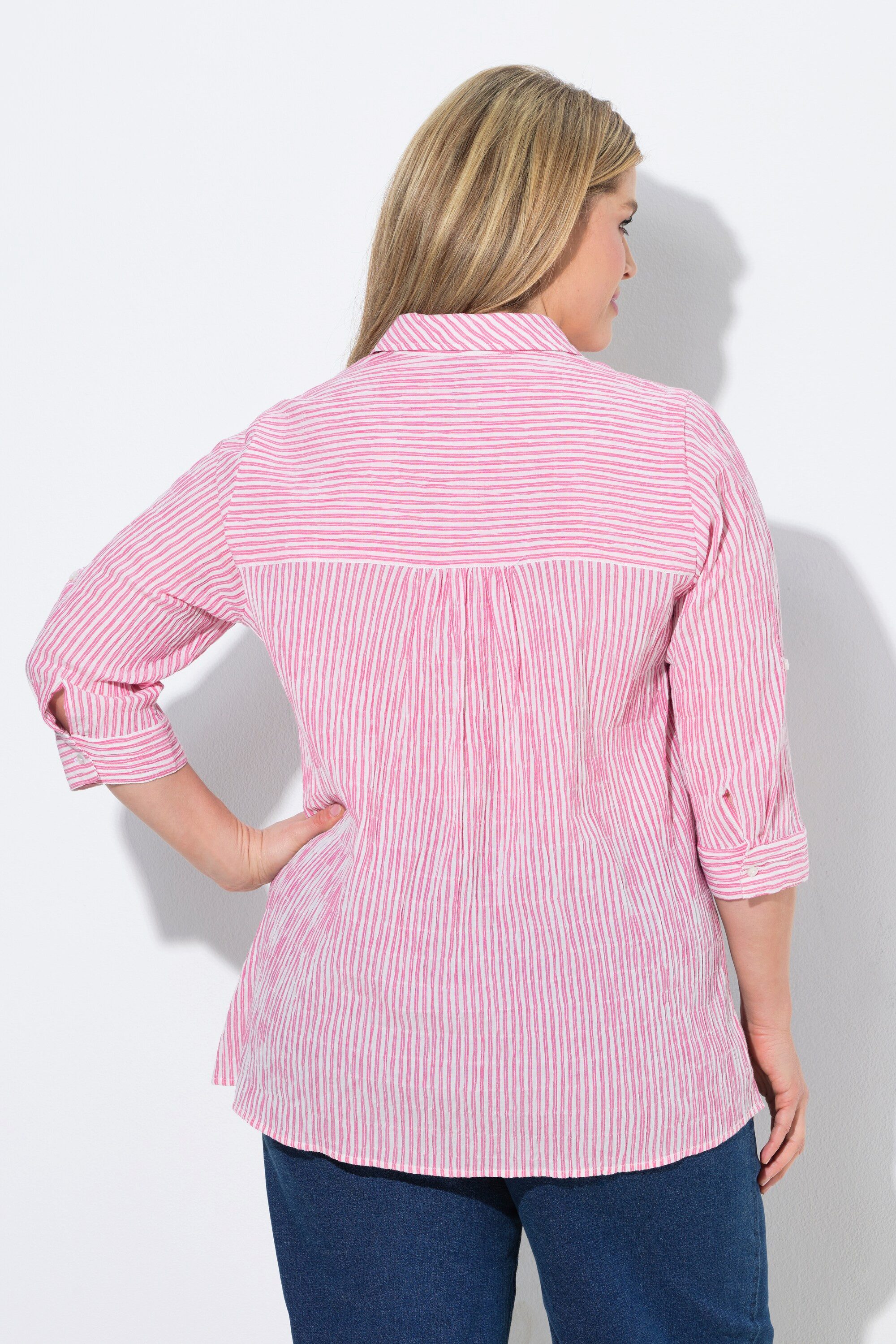 Ulla Popken Satinbluse Bluse Streifen A-Linie Hemdkragen Langarm