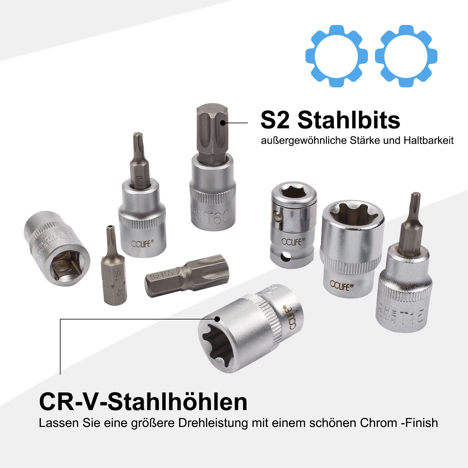 CCLIFE Steckschlüssel 34tlg Innen Außen Torx Steckschlüssel und S2 Bit Satz Sechskant Satz – Bild 5 von 5