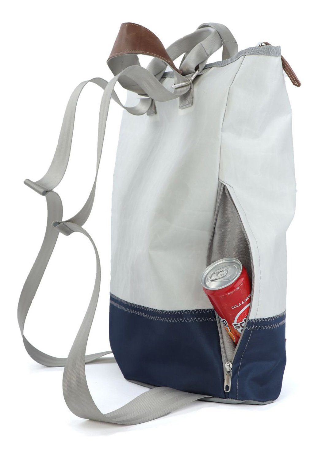 360Grad Tagesrucksack Rucksack Tasche Ketsch Mini, Weiss Blau Grau, recyceltes Segeltuch
