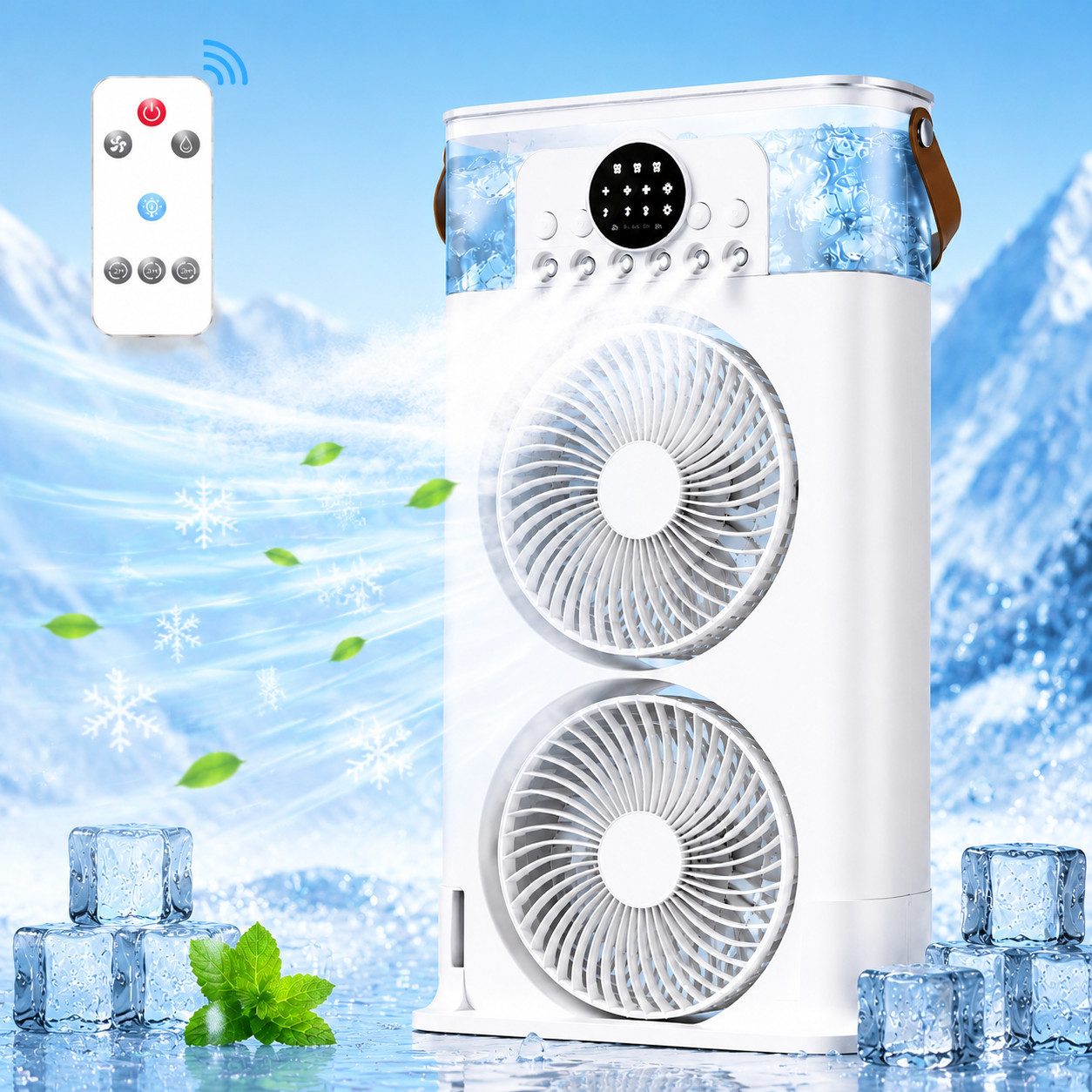 MOPUEA Ventilatorkombigerät Doppellüfter-Kühlventilator mit Nebelfunktion Tragbare Klimaanlagen