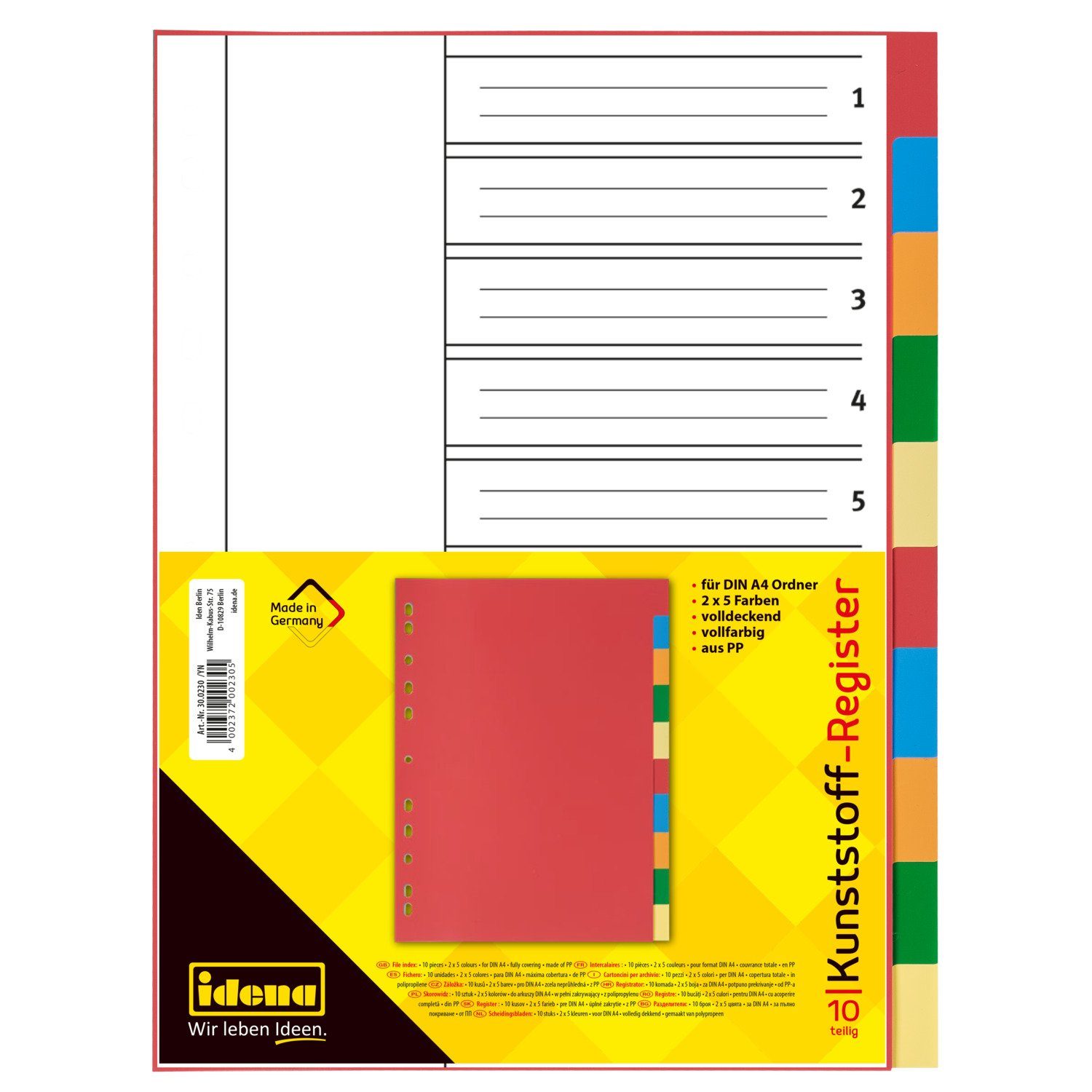 Idena Hefter Idena Kunststoffregister A4 10 teilig 120µ