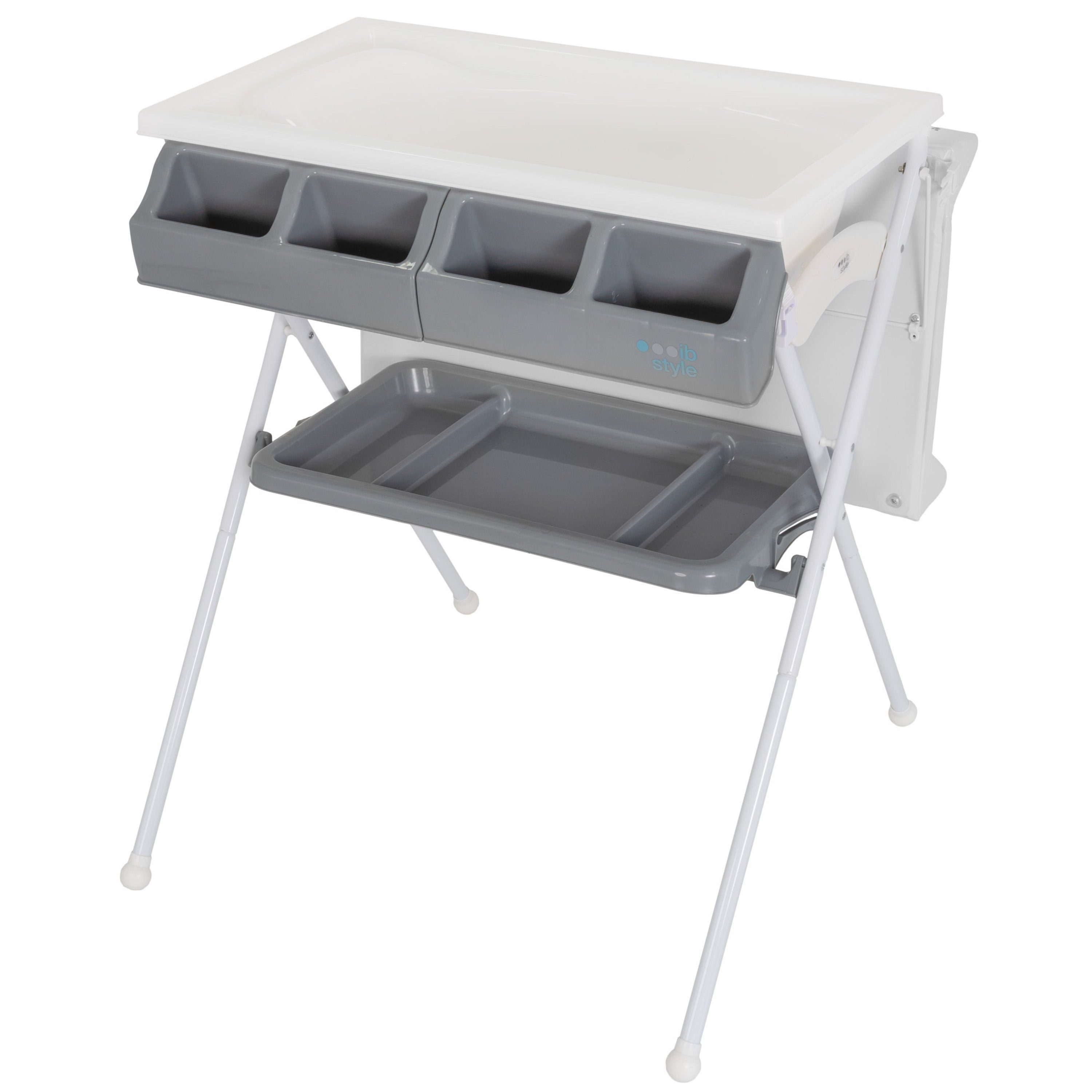 ib style Wickeltisch Koa Bade- & Wickelkombination klappbar Metric Giraffe Grey, klappbare Wickelkommode - mit Babywanne und Aufbewahrungsmöglichkeiten