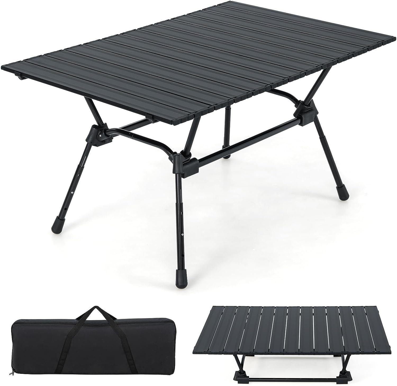 KOMFOTTEU Campingtisch Picknicktisch, aus Aluminium, klappbar & 4-stufig höhenverstellbar schwarz