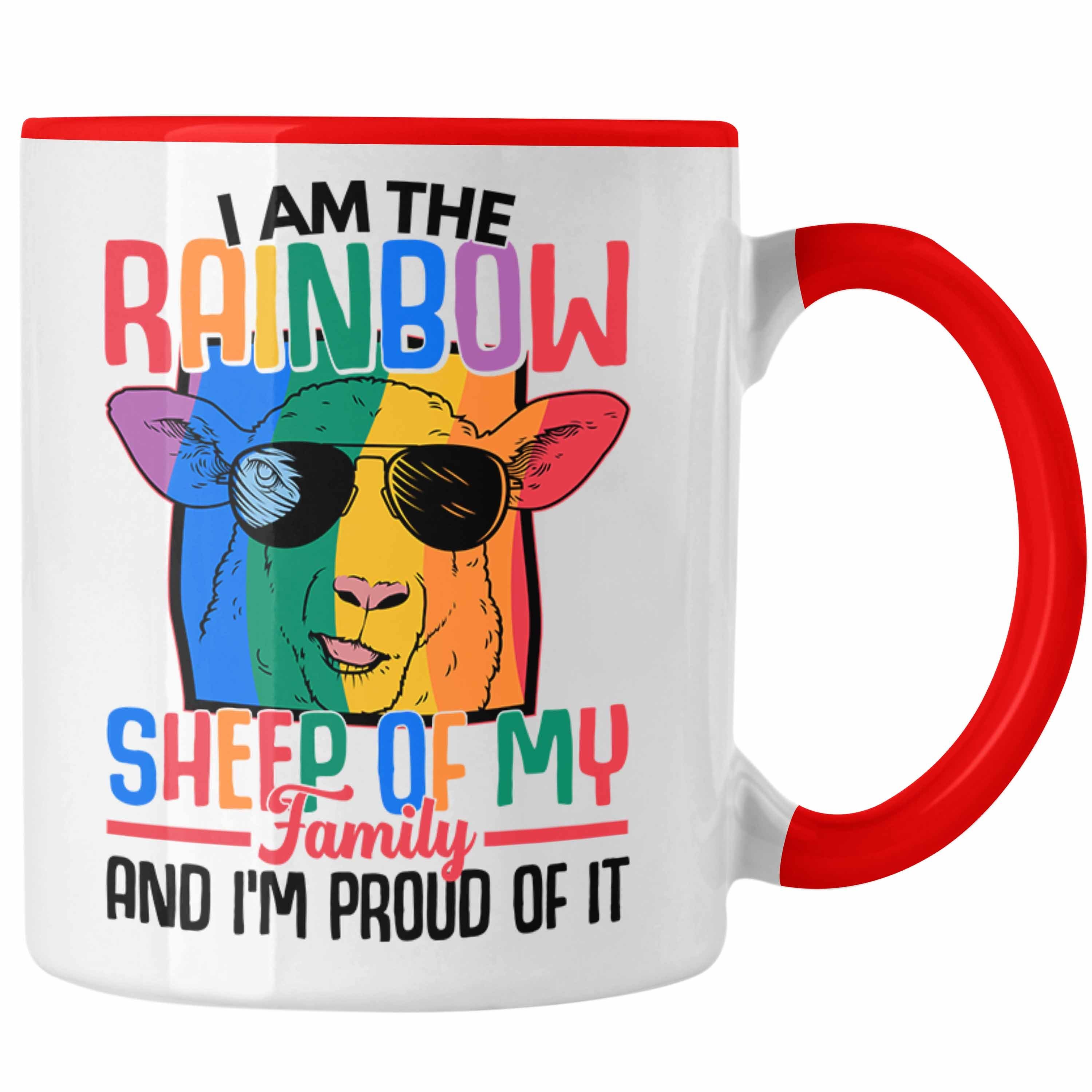 für Trendation Tasse Der Transgender Regenbogen Trendation Schwule LGBT Grafik Lustige Lesben - Geschenk Tasse Rot In Schaaf Regenbogen Familie