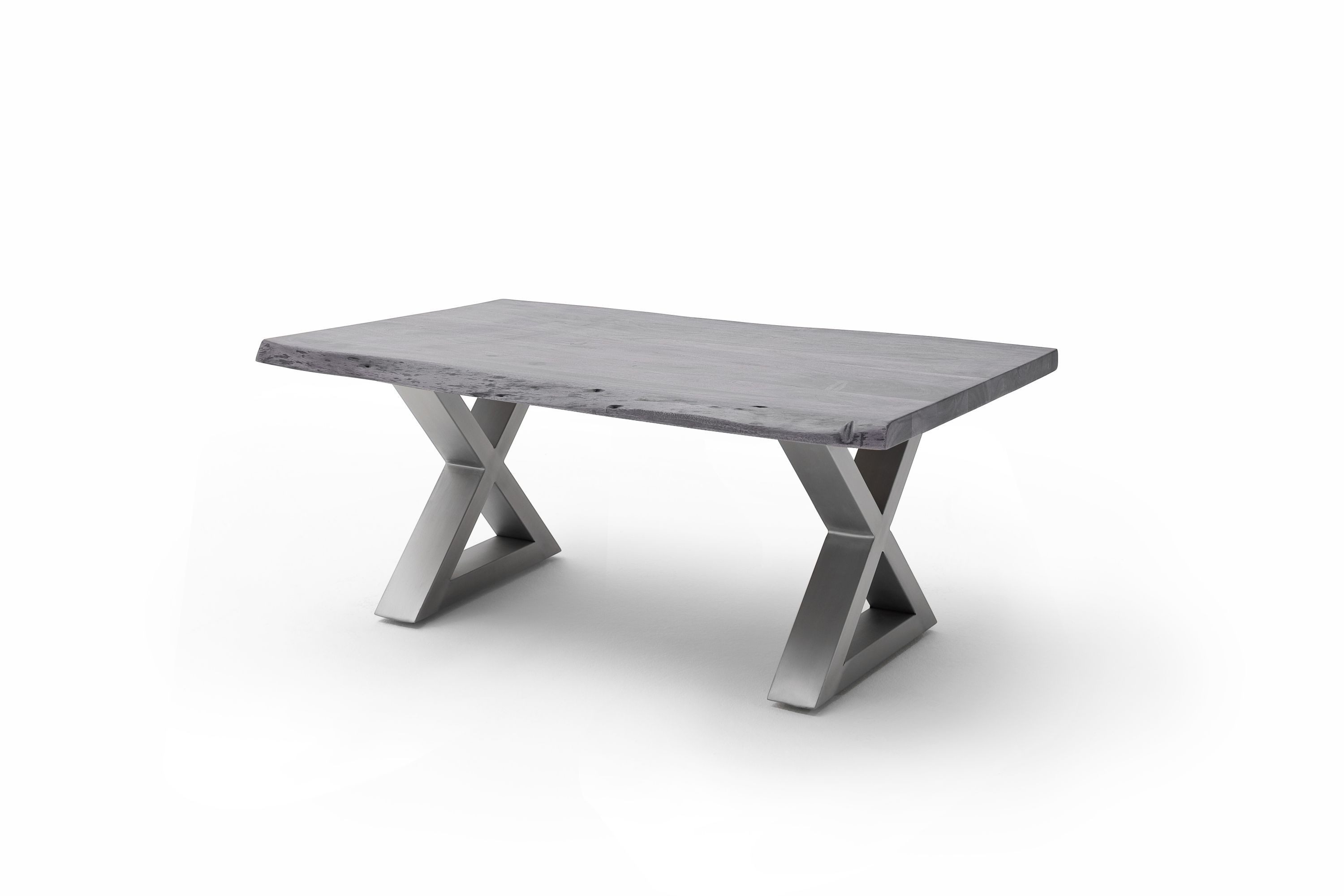 Robas Lund Couchtisch, Akazie Grau m. X-Gestell Edelst.-Optik gebürstet 110x45x70 cm