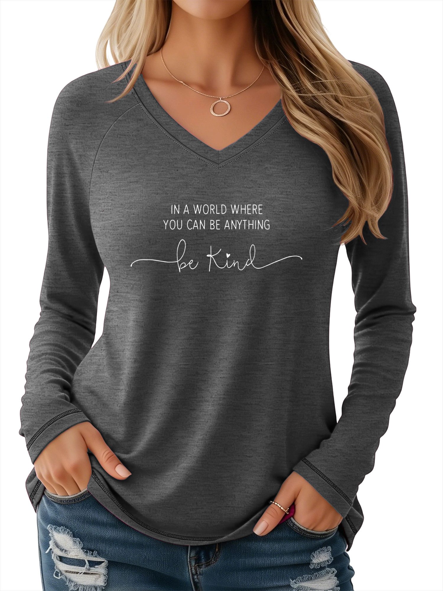 PYLIKE V-Shirt Damen bequemes Winter Casual Longsleeve Shirt Lockere Tops Geeignet für den täglichen Gebrauch im Büro und zu Hause