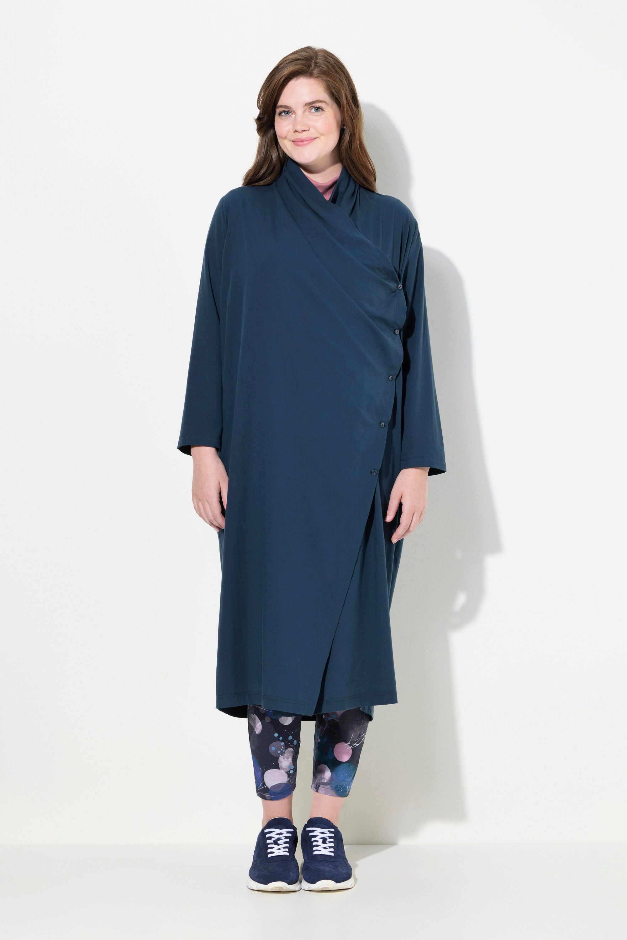 Ulla Popken Longbluse Longbluse Wickeloptik Kelchkragen Langarm