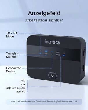 Inateck »Bluetooth 5.0 Audio Adapter, aptX HD/LL Transmitter Empfänger« Bluetooth-Adapter, für TV, Kopfhörer, Lautsprecher, mit Anzeige, 20 Stunden Standby-Zeit