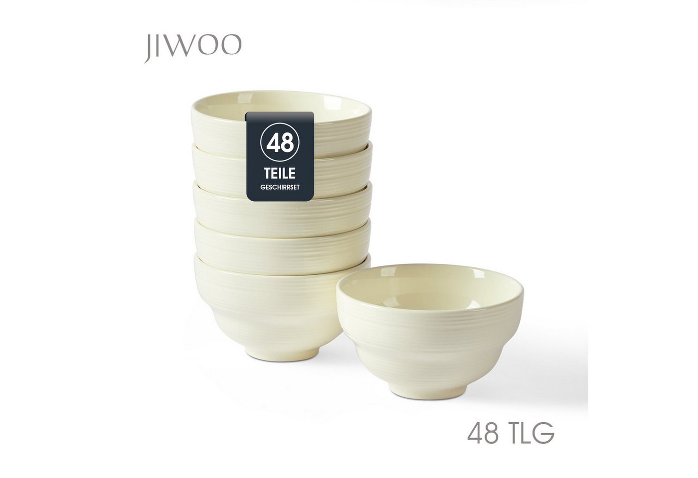 JIWOO Müslischale 6er Ø11,8cm, Dessertschale Eisschale Suppenschale Snackschale Schale, Keramik, (Set, 48-tlg), Porzellan Hochwertiges Schalen Weiß Mikrowellenofen Spülmaschine