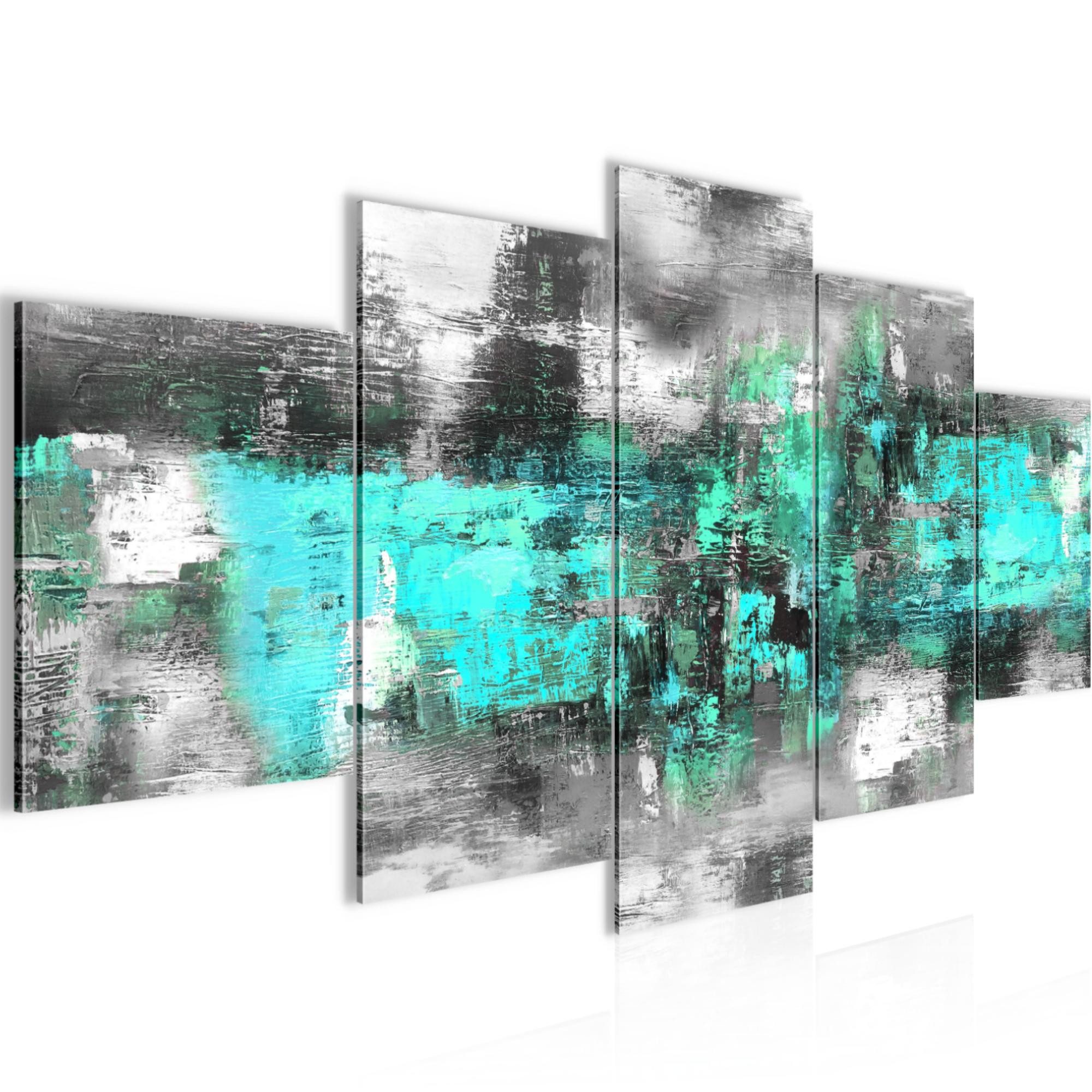 Runa Art Wandbild Bild Abstrakt Gemälde Türkis Grau auf Vlies Leinwand 033853b, 150L x 75B cm