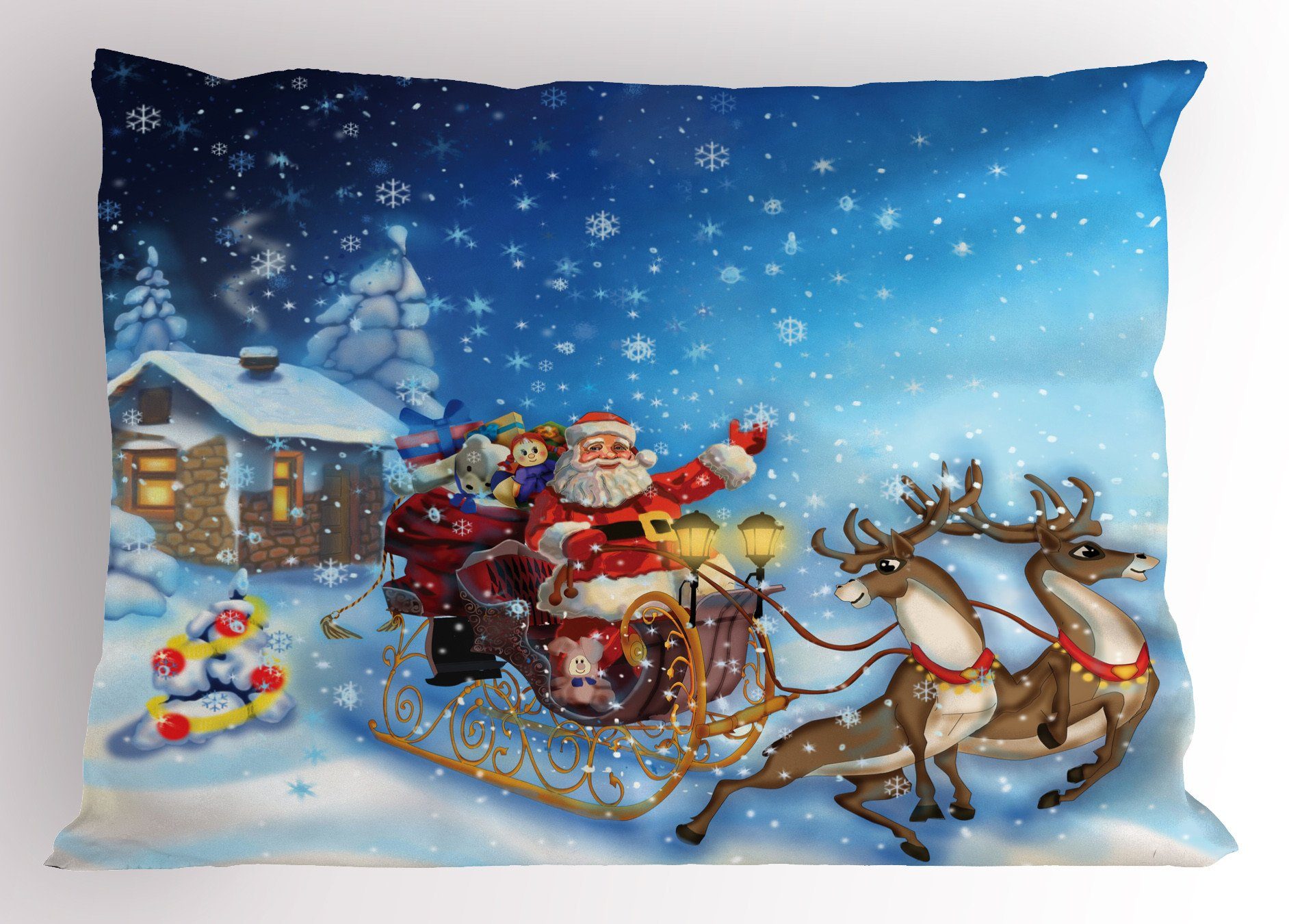 Kissenbezüge Dekorativer Standard King Size Gedruckter Kissenbezug, Abakuhaus (1 Stück), Weihnachten Sankt im Pferdeschlitten Spielzeug