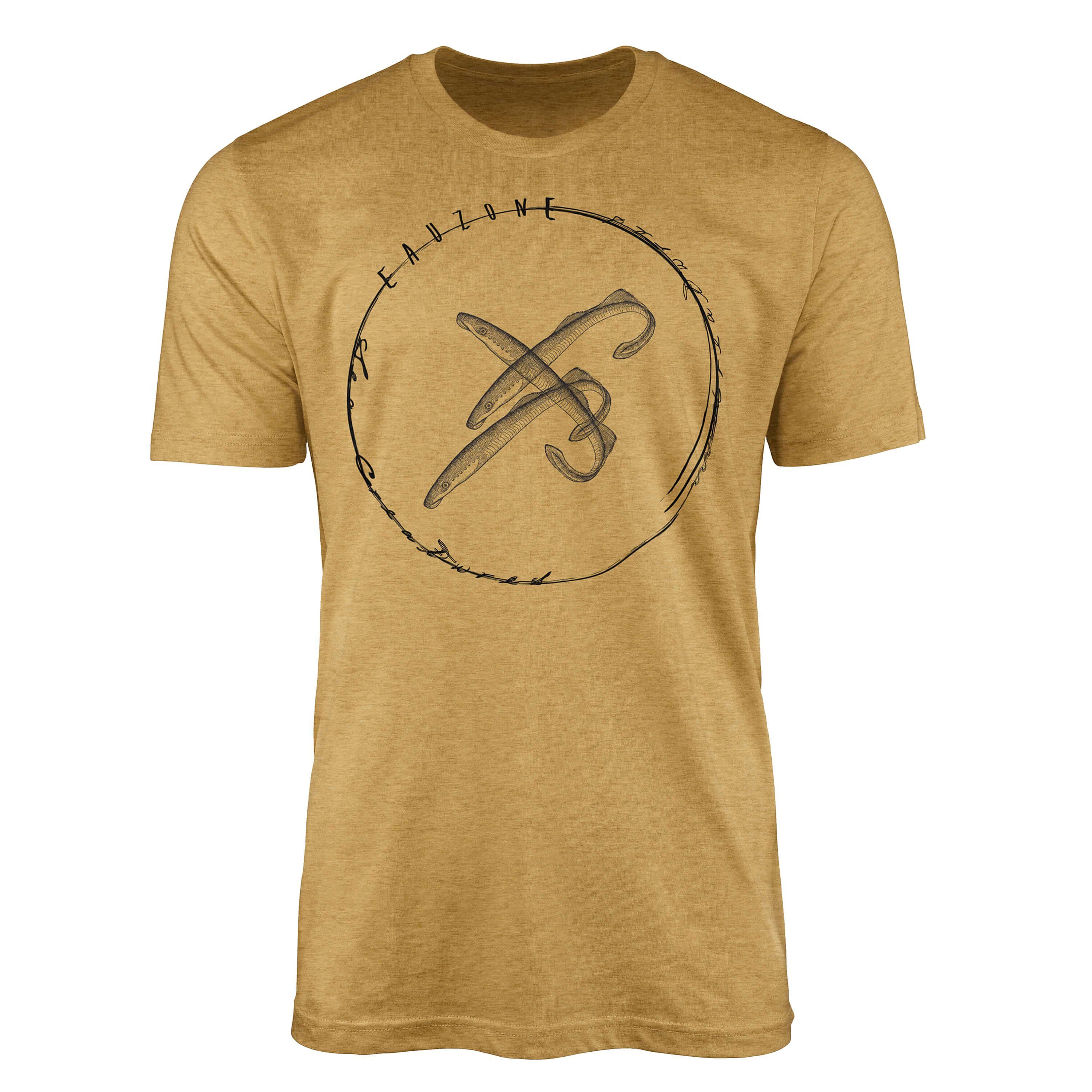 Sinus Art T-Shirt T-Shirt Tiefsee Fische - Serie: Sea Creatures, feine Struktur und sportlicher Schnitt / Sea 083 Antique Gold