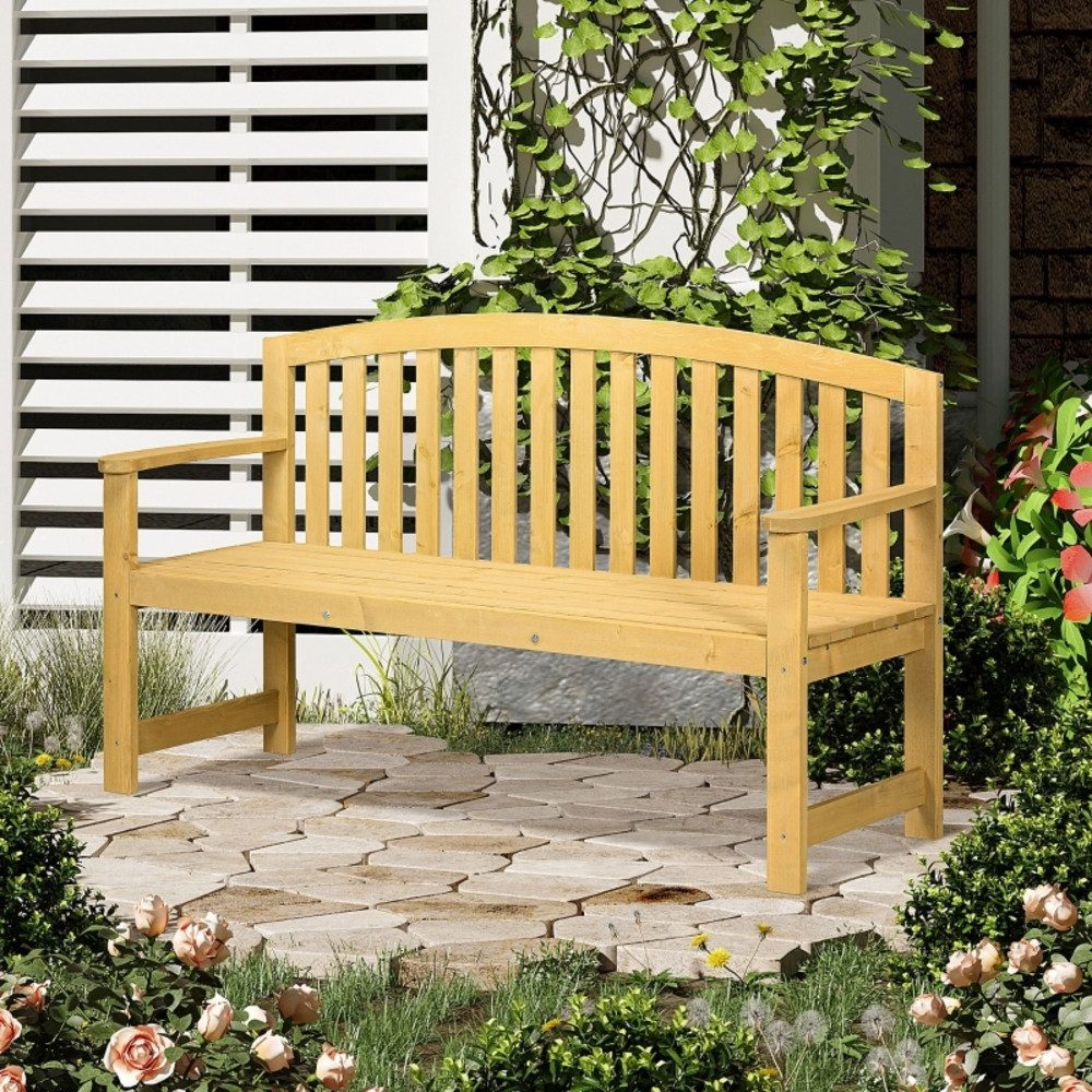 CHICFURN Gartenbank 2-Sitzer Holzsitzmöbel mit Rückenlehne, wetterfest (Packung, 1-St., Belastbar bis 240 kg, geeignet für Terrasse, Balkon oder Garten), 140 x 50 x 85 cm, natürliche Holzoptik im Outdoor-Bereich, Orange