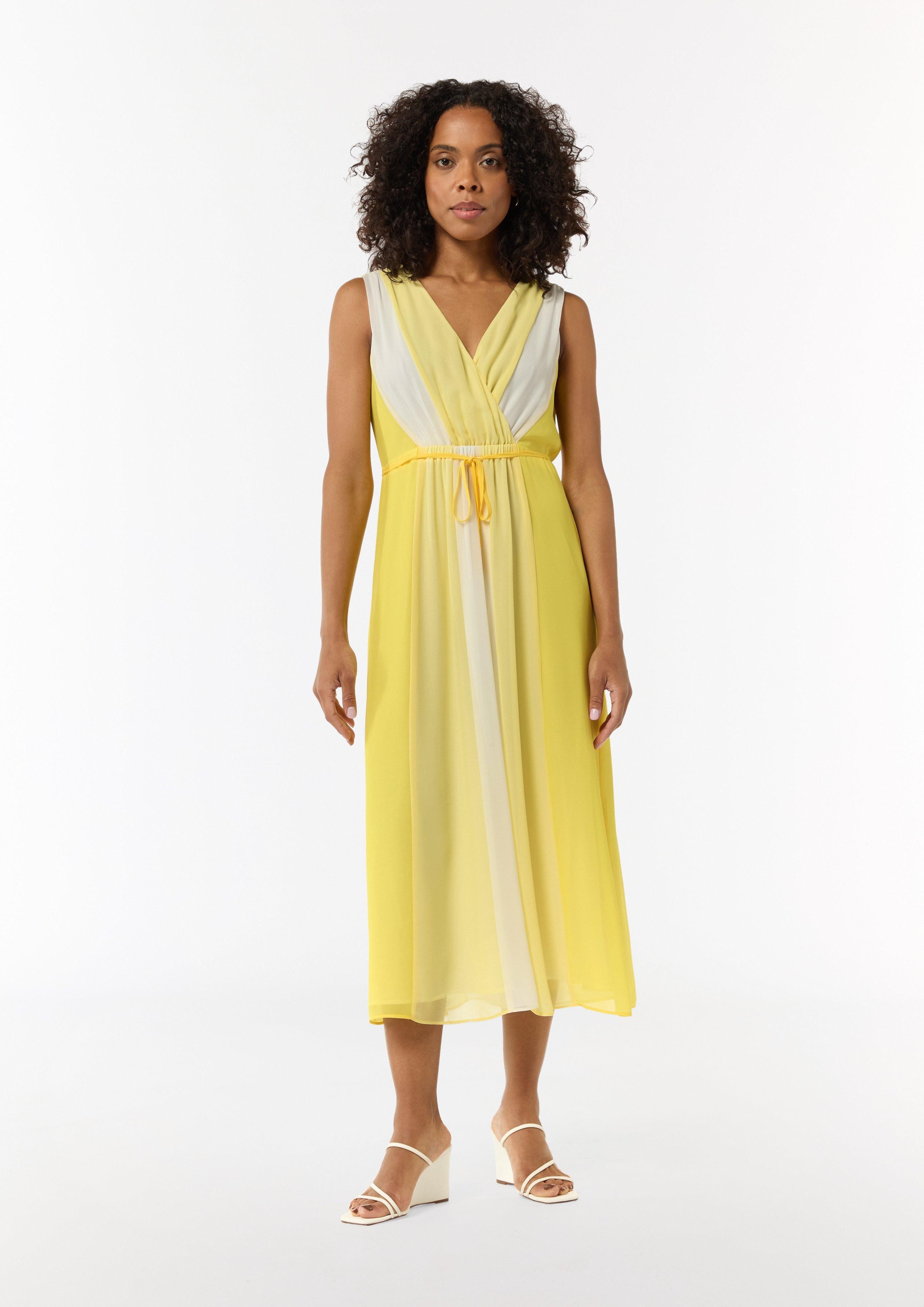 Comma Maxikleid Chiffon-Kleid mit elastischer Taille und Bindeband Gummizug