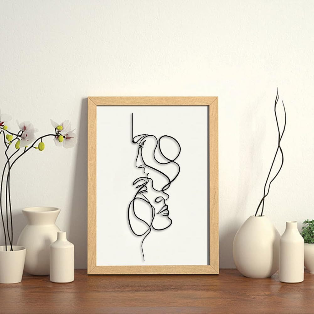 TUWENA Wanddekoobjekt menschliche Gesicht Draht Kunst Dekor,Minimalistische Metall Wandkunst, Abstrakte menschliches Gesicht Hausdeko Raumdeko Schlafzimmer Deko