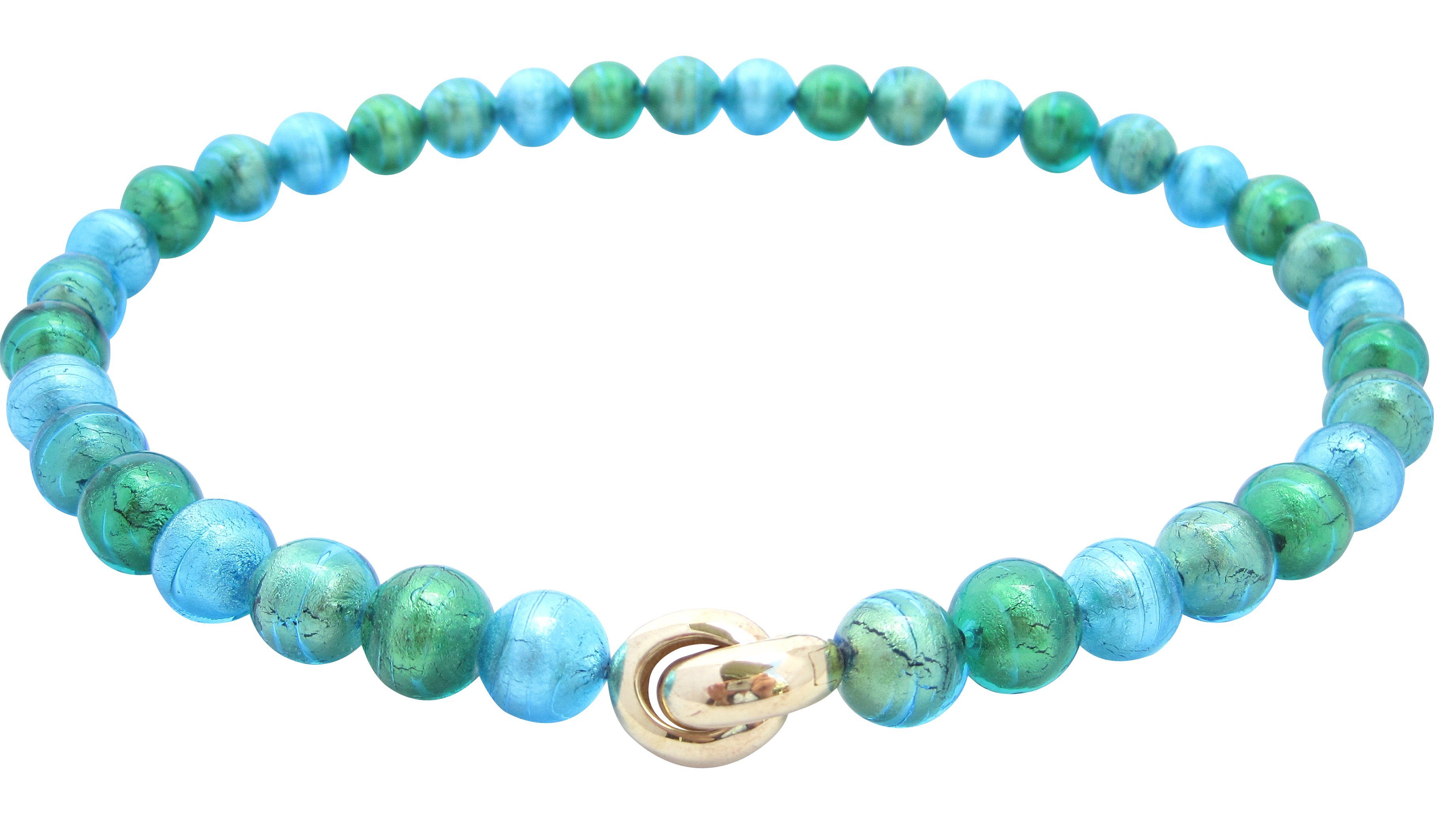 Mugello Perlenkette Murano Kette Laguna stilvoll auffällig Hingucker, Muranoglas mit eingearbeitetem Blattgold, Schließe Goldschmiedearbeit