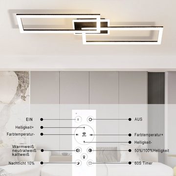 Nettlife LED Deckenleuchte Wohnzimmer Dimmbar mit Fernbedienung Schwarz 56W Metall Kristall, LED fest integriert, Warmweiß Neutralweiß Kaltweiß, Schlafzimmer küche