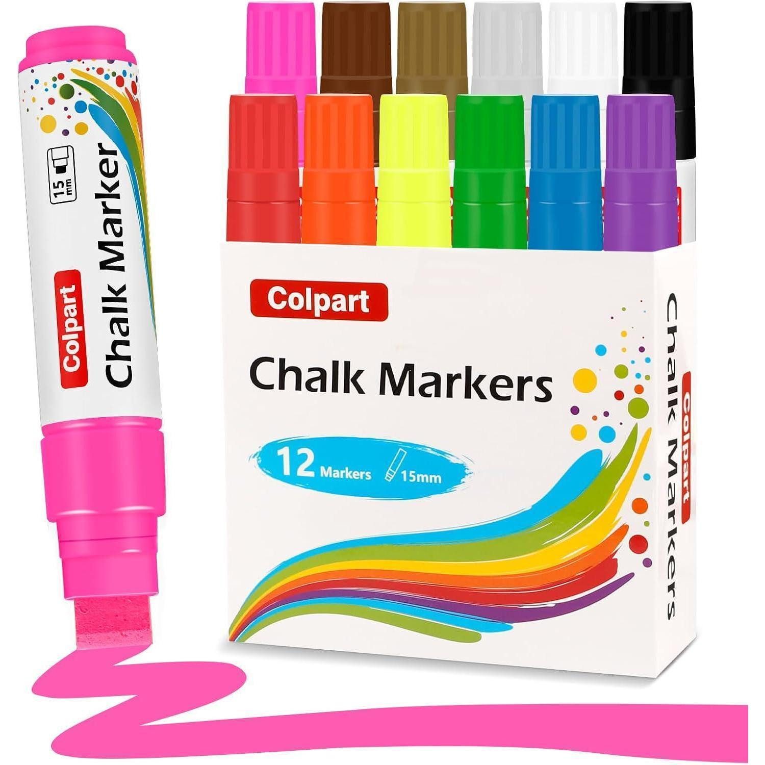 colpart Kreidemarker Kreide Stifte 12 Farben Fenster Tafel Abwaschbar Kinder Glasmal