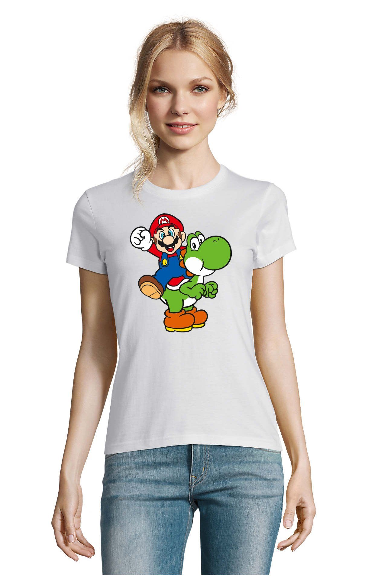 T-Shirt Damen Yoshi & Mario Gaming Geek Konsole Super Retro