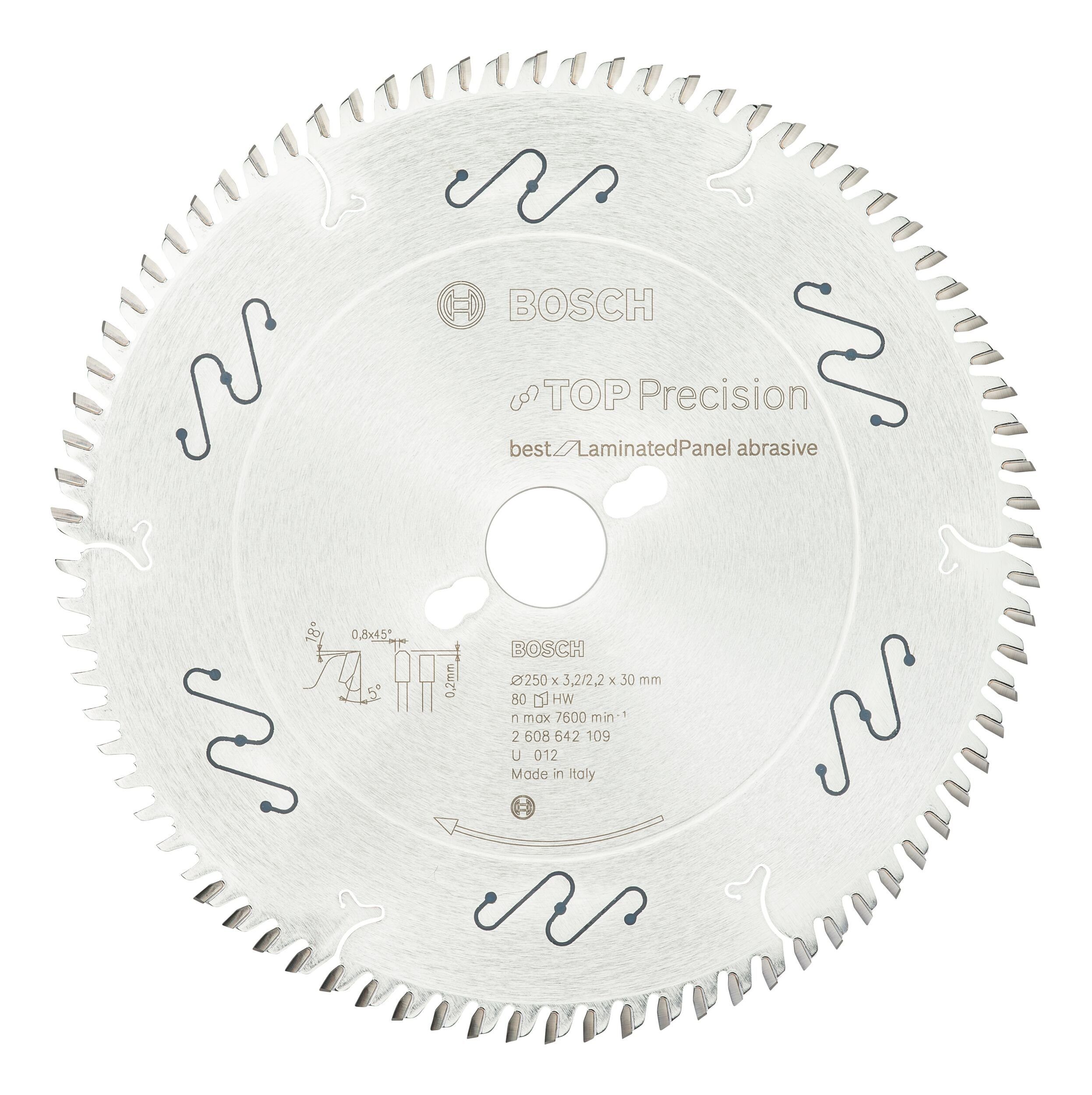 BOSCH Kreissägeblatt, Top Precision Best for Laminated Panel Abrasive 80Z - 250 x 30 x 3 | Kreissägeblätter
