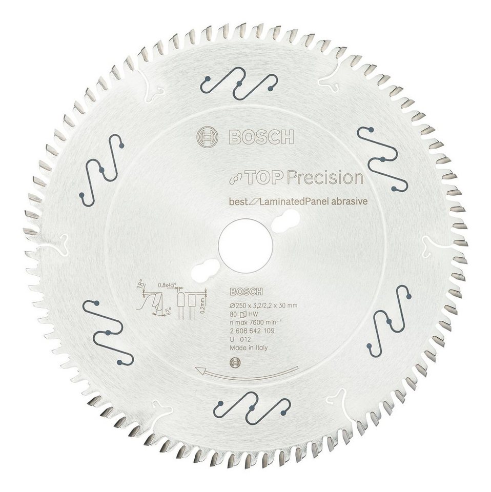 BOSCH Kreissägeblatt, Top Precision Best for Laminated Panel Abrasive 80Z -  250 x 30 x 3