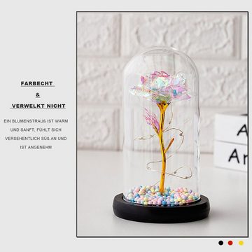 Kunstblume Konservierte Rose mit LED-Licht und Glasabdeckung, MAGICSHE