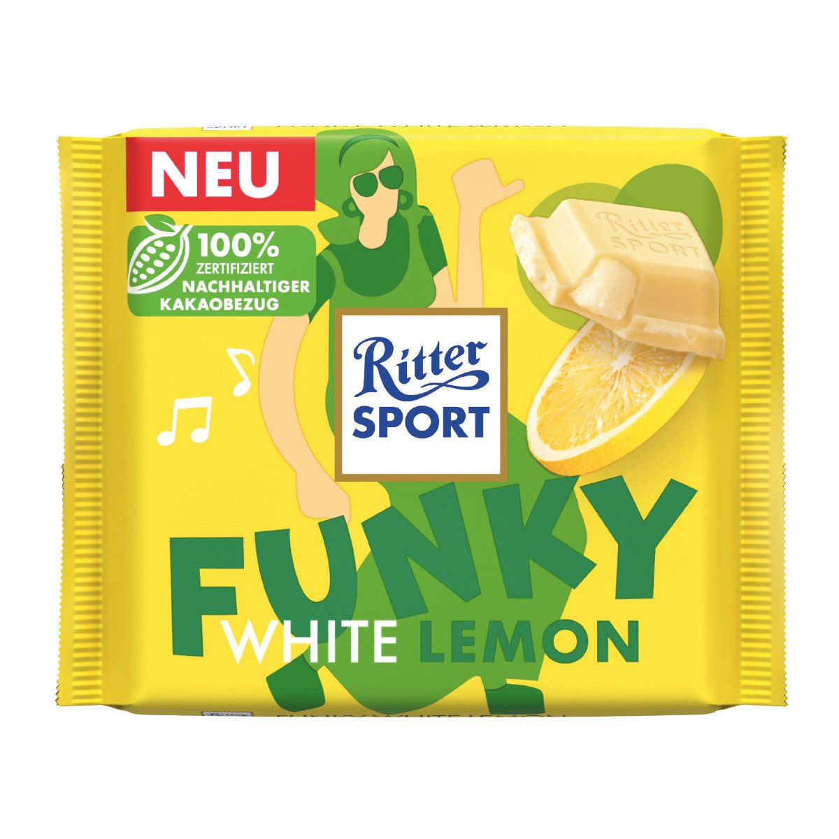 Ritter SPORT Schokolade, Ritter Sport White Lemon mit aufgeschlagener Zitronencreme Tafel 100g