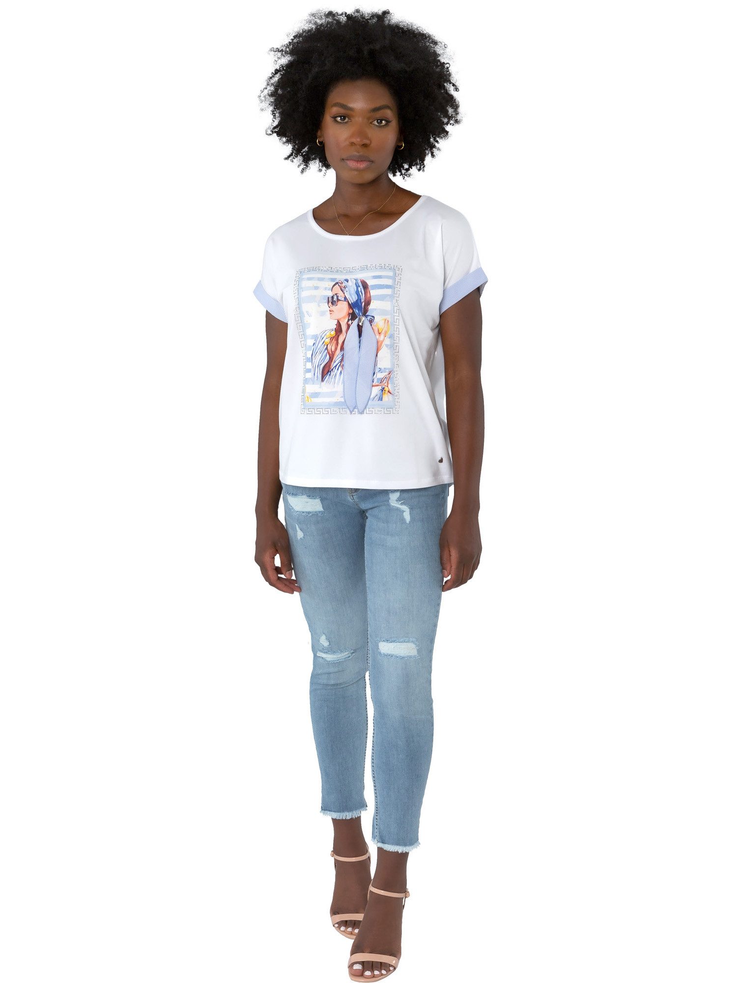 Gio Milano Kurzarmshirt G30-1111 mit Strass & Dekodruck – modisch & feminin – Bild 2 von 2