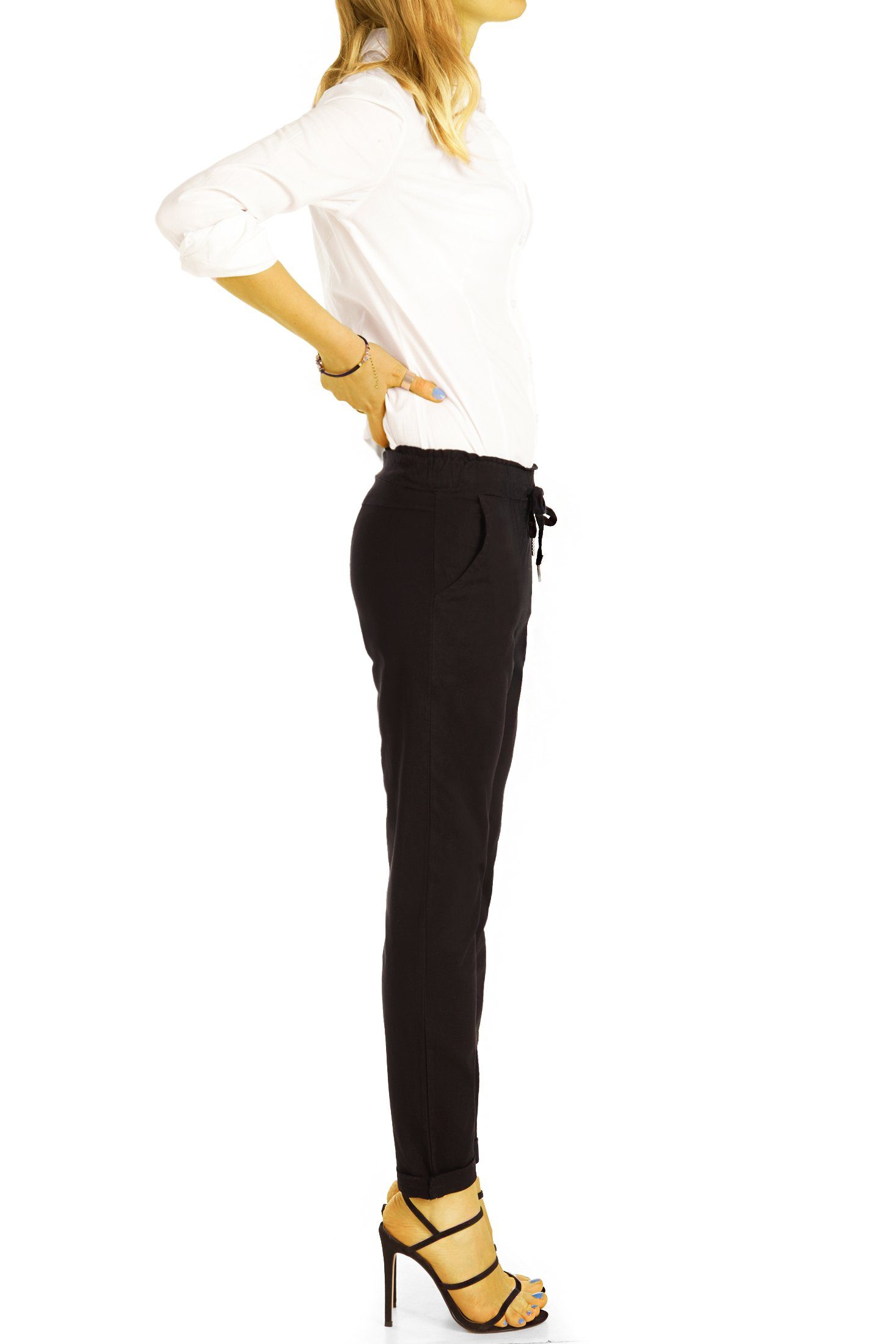 be styled Stoffhose Leichte Sommer Hosen Unifarben, in mit Stoffhosen, Damen bequem - geschnittene flieder Stretch-Anteil - h29a