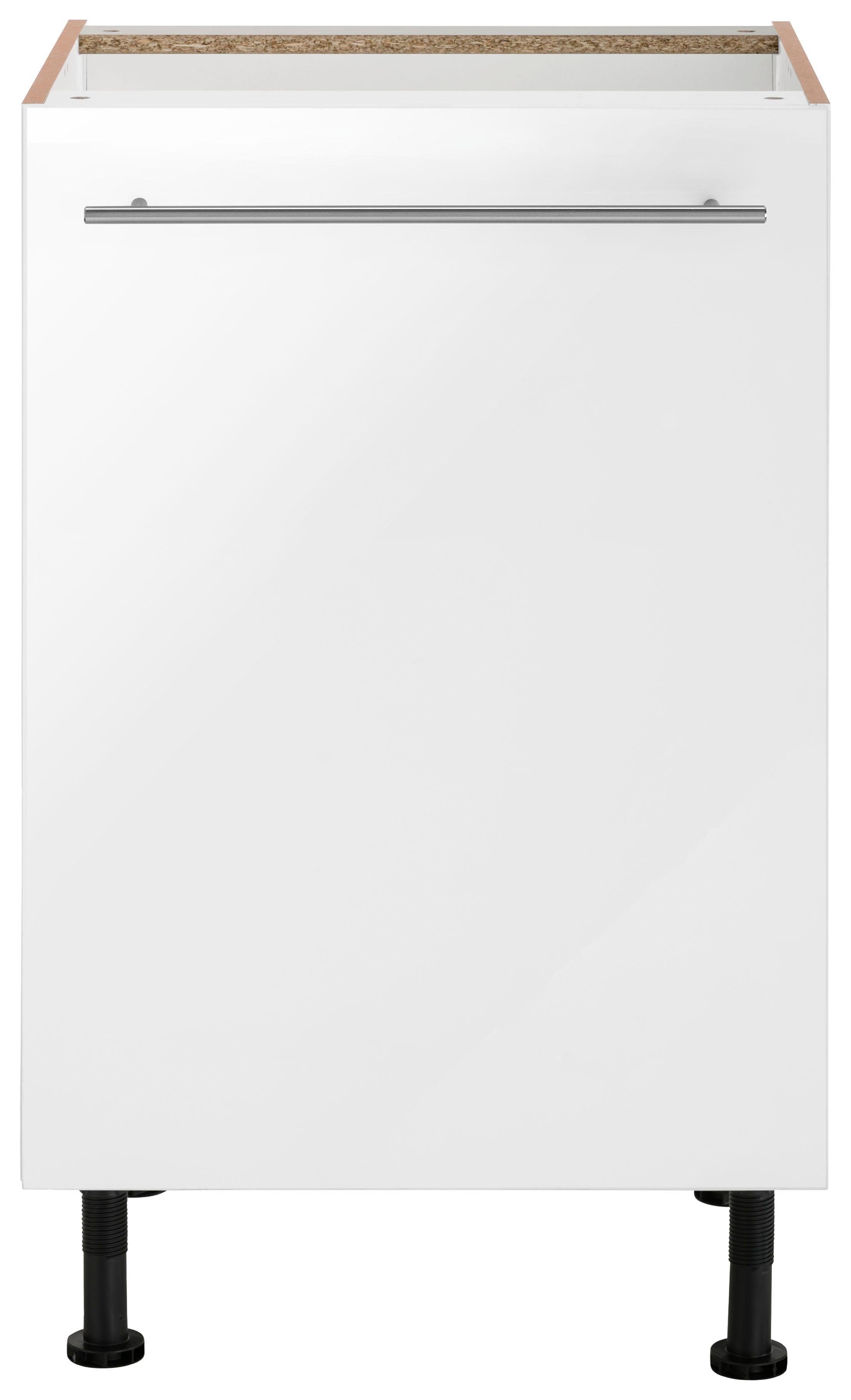 OPTIFIT Spülenschrank Bern 50 cm weiß | Hochglanz/weiß Tür, Metallgriff Füßen, breit, höhenverstellbaren mit weiß mit mit 1