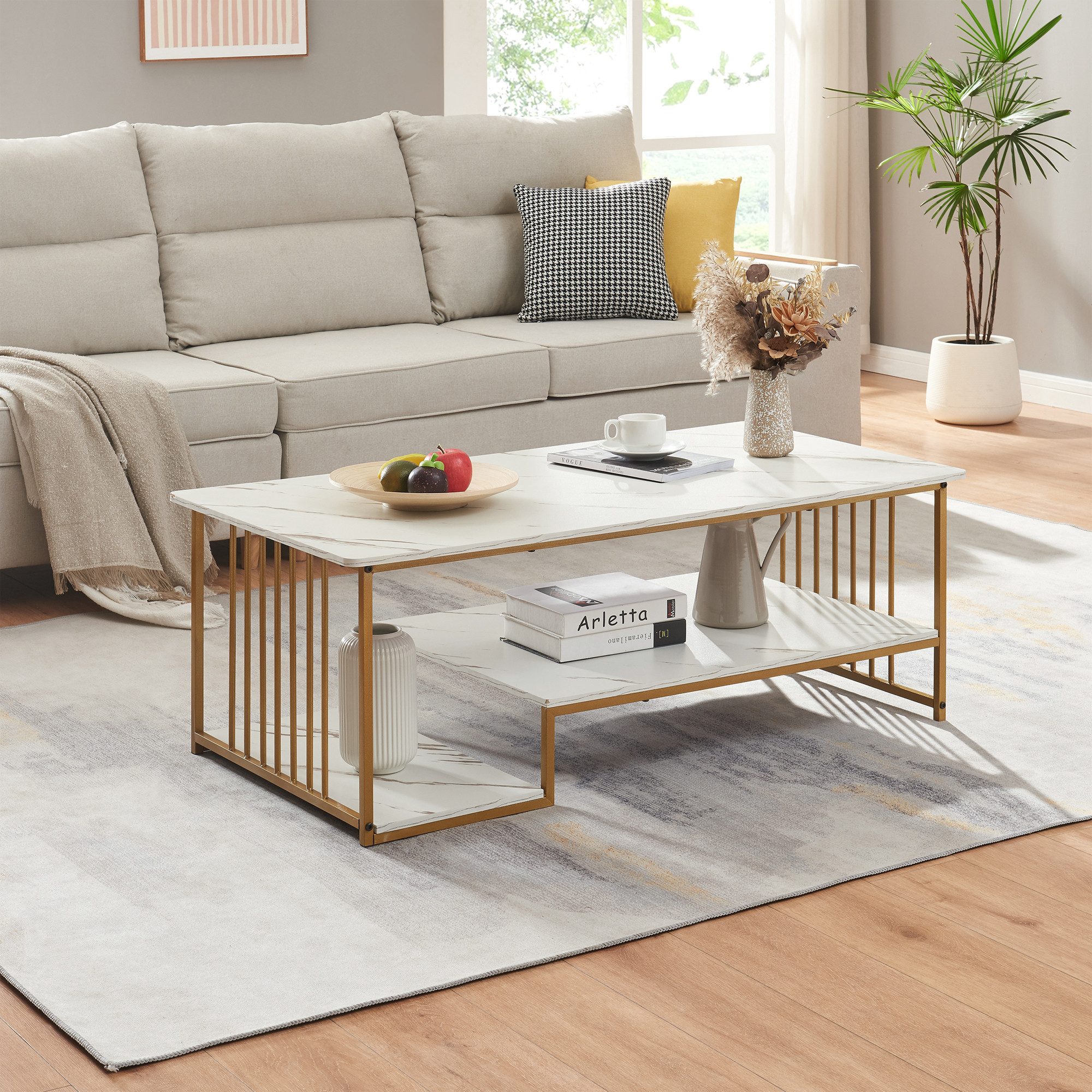 en.casa Couchtisch, »Klibro« 120x60x42 cm Marmoroptik, günstig online kaufen