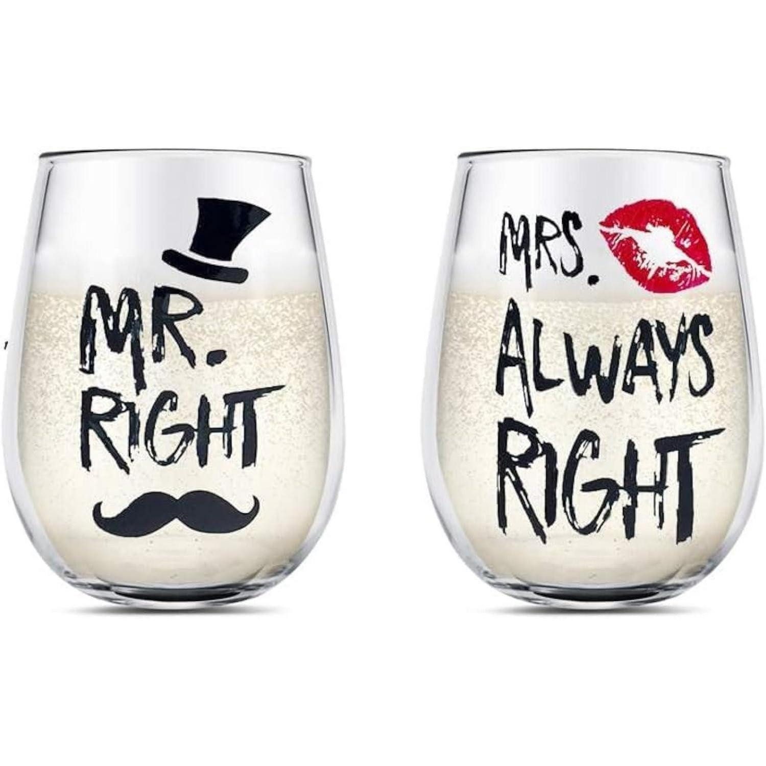 LuxusKollektion Weinglas Weingläser Set für Paare Mr Right und Mrs Always Right Personalisiert, Glas
