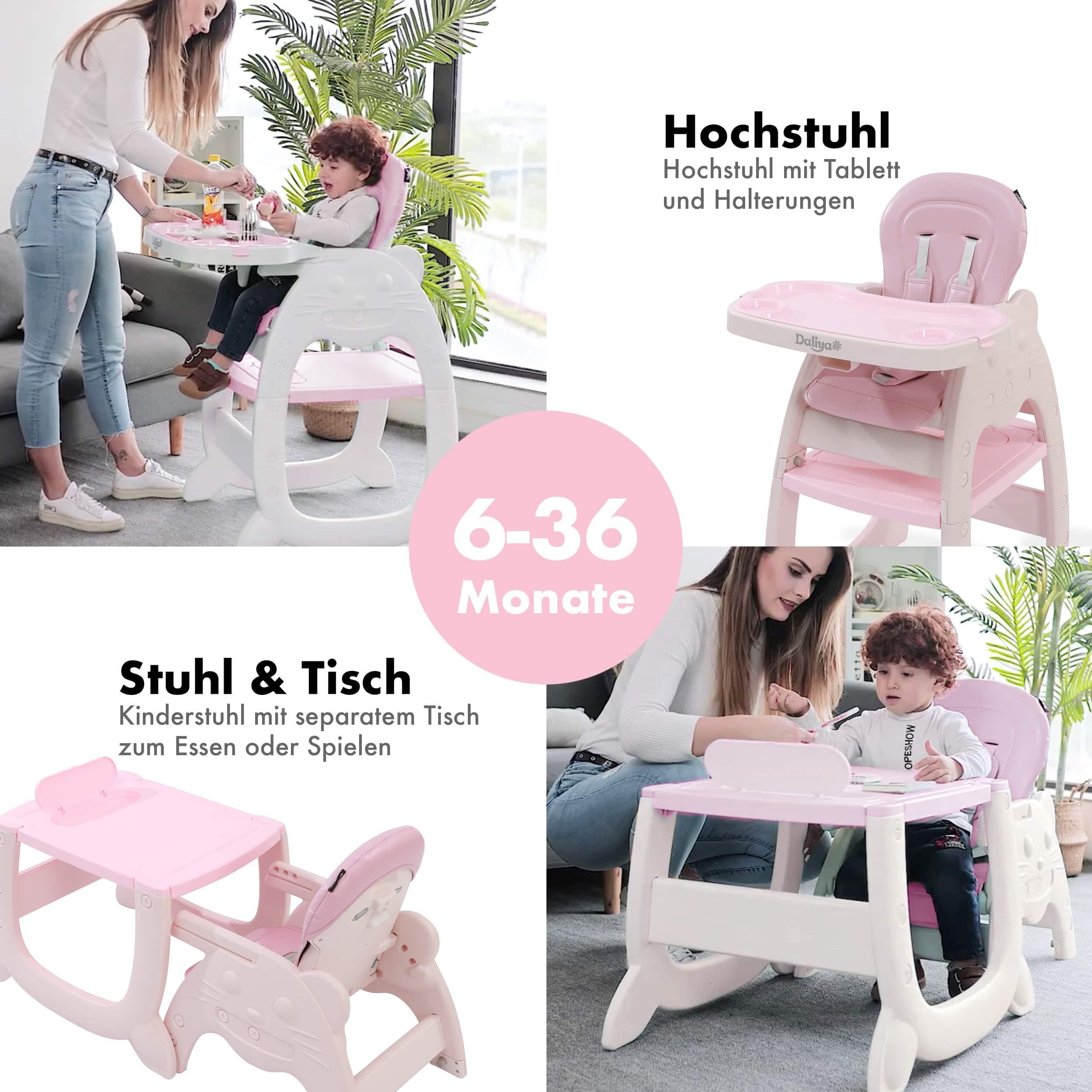 Daliya® Kombihochstuhl MULTIHOK 4in1 Baby- & Kinderhochstuhl, Spieltisch mit Kinderstuhl (Set, 3 St), Kinderhochstuhl wandelbar zu Spieltisch oder Lerntisch mit Kinderstuhl