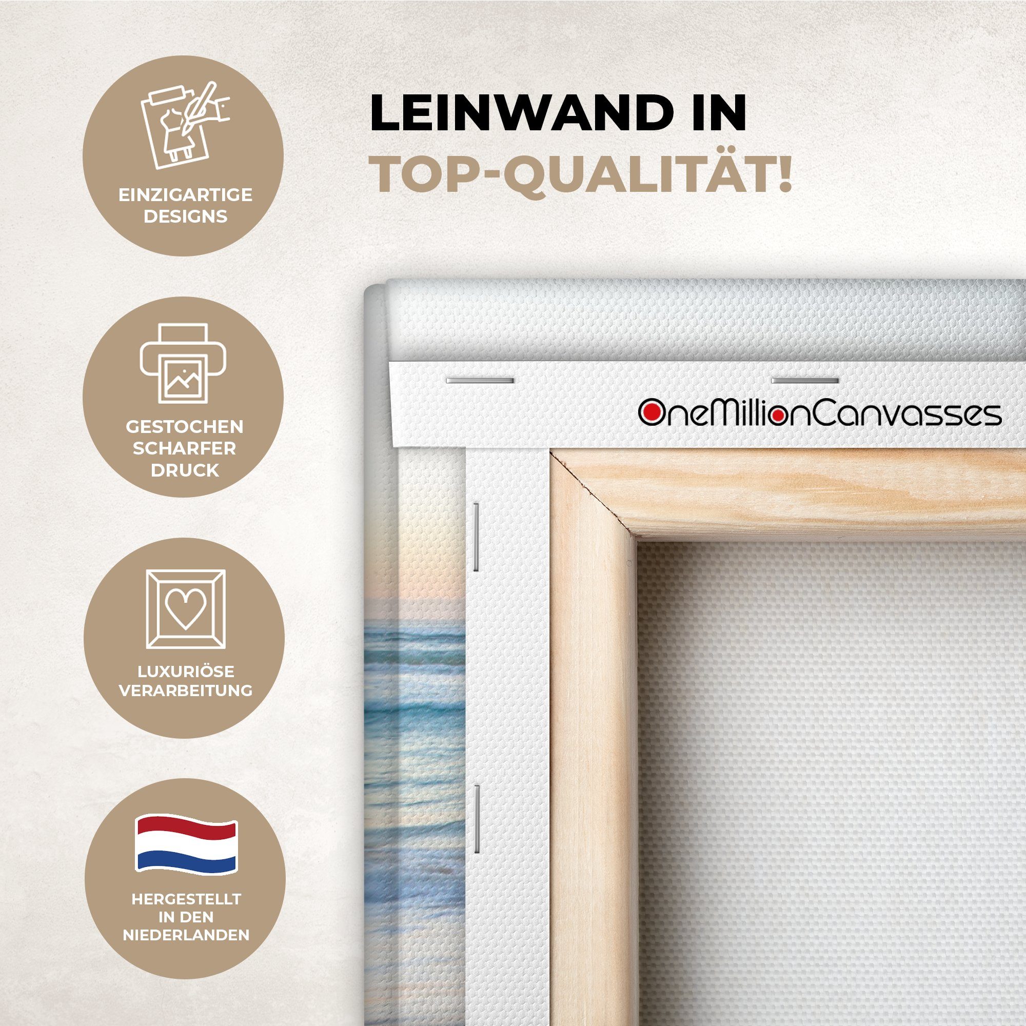 OneMillionCanvasses® Leinwandbild Strand - Meer - Pastell, Fotodruck (1 St), Leinwände Wanddeko Wohnzimmer Schlafzimmer 60x40 cm