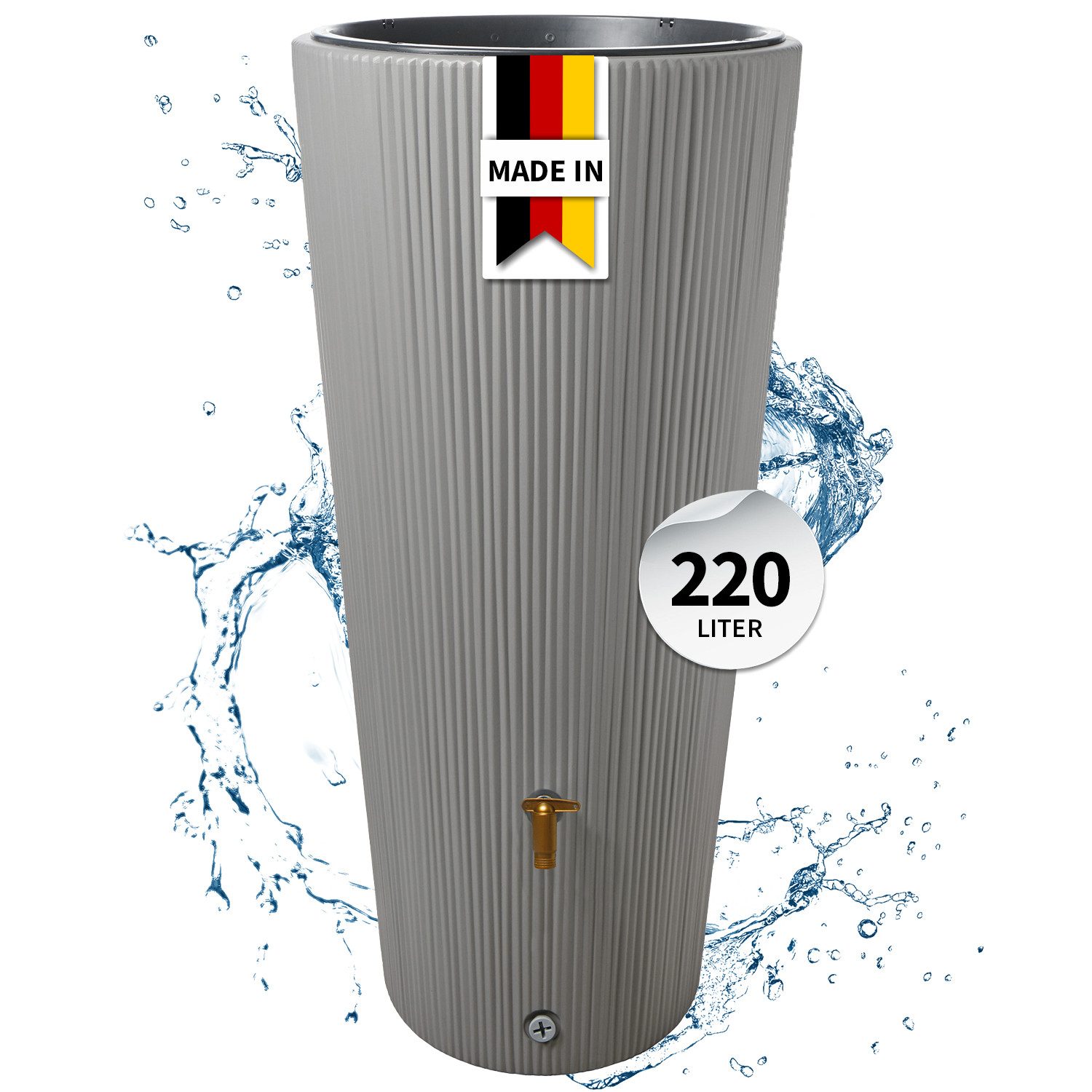 4rain Regentonne VASO DECOR 2in1 Regenspeicher 220 Liter zinkgrau inkl. Pflanzschale