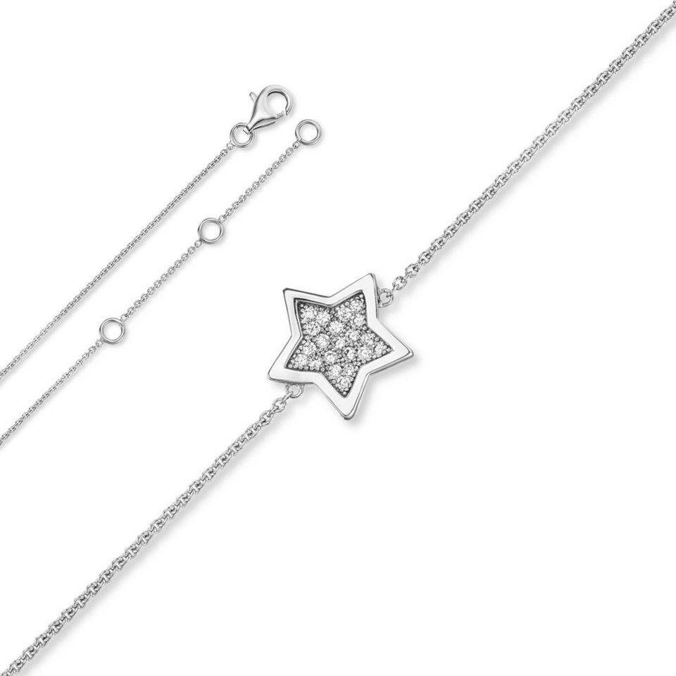ONE ELEMENT Silberarmband Zirkonia Stern Armband aus 925 Silber 18 cm Ø, Damen  Silber Schmuck Stern, Verschluss : Karabiner