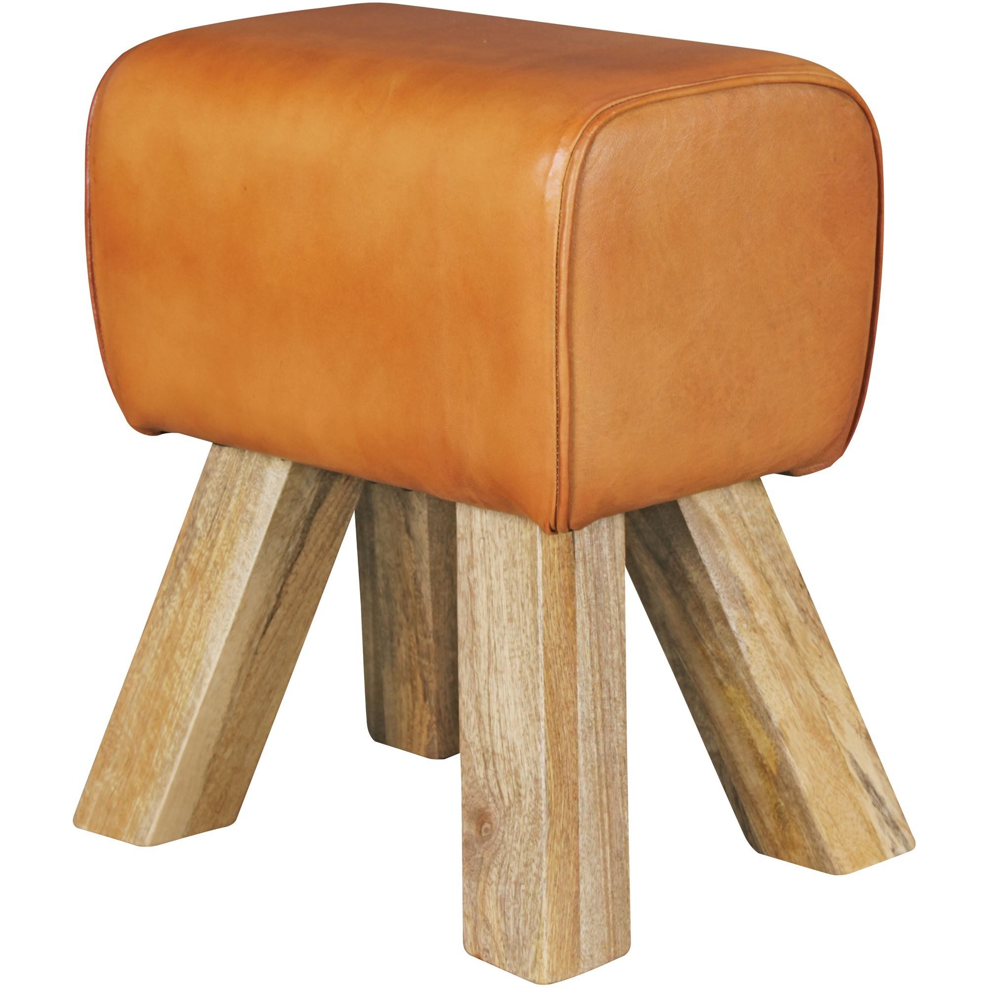 freiraum Sitzhocker WL5.108, in Braun, Massivholz Mango / Echtleder - 40x47x30cm (BxHxT)