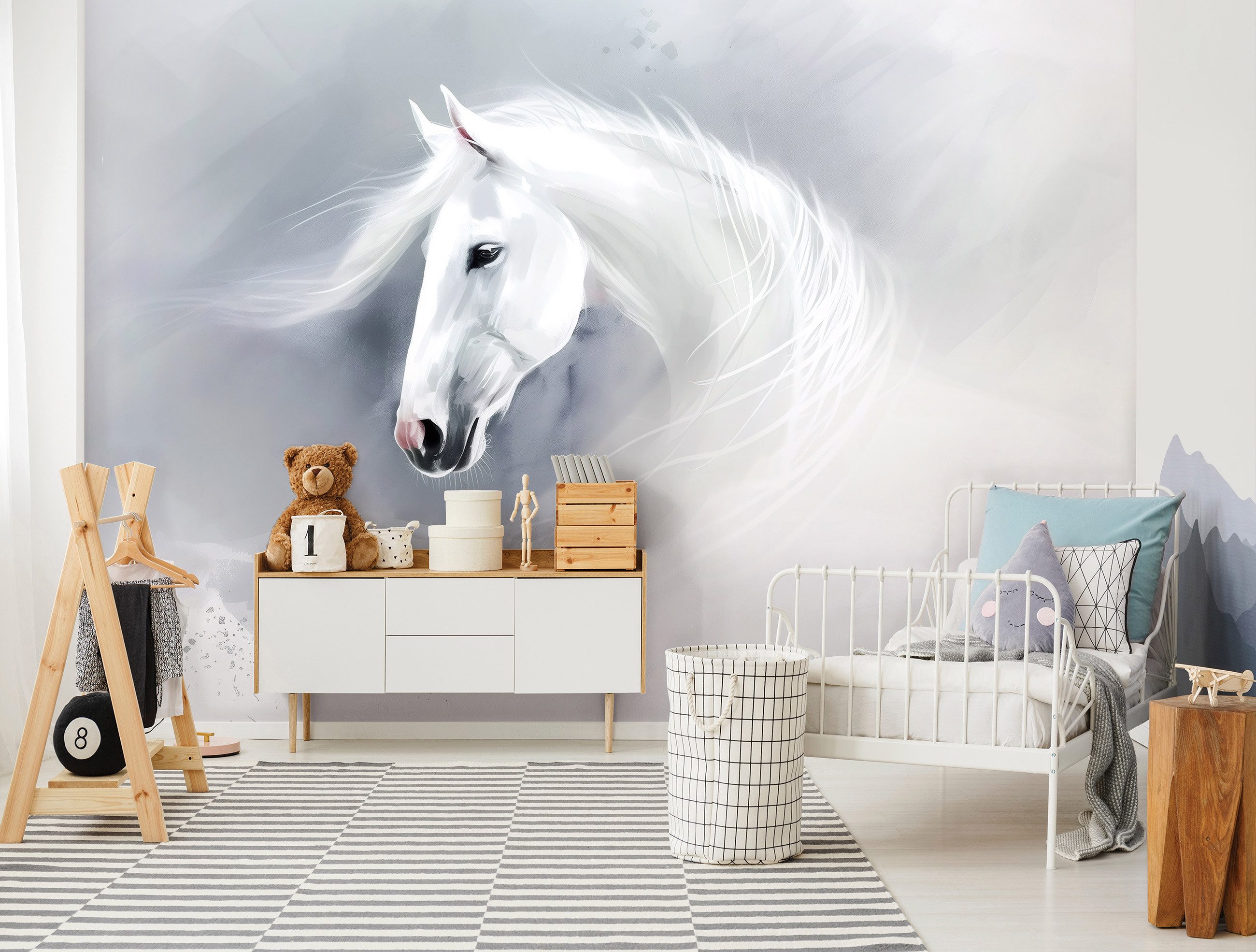 Wallarena Fototapete Kinderzimmer Pferd weiß Tier günstig online kaufen