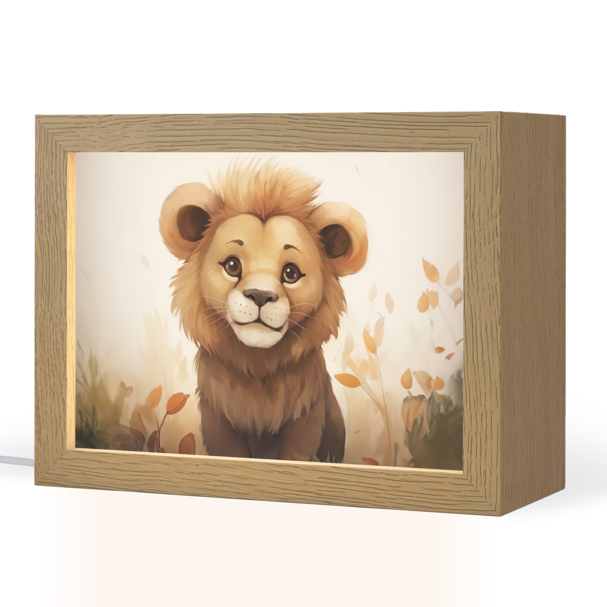 OnlyWow Nachttischlampe Lightbox Löwe - Tiere - Kinder - Braun - Mädchen, Dimmbar, Farbwechsel, LED, Warmweiß, Kaltweiß, Neutralweiß Einstellbar, Nachtlicht, Kinder- und Babyzimmer, Dimmbar, mit Kabel, Tischleuchte