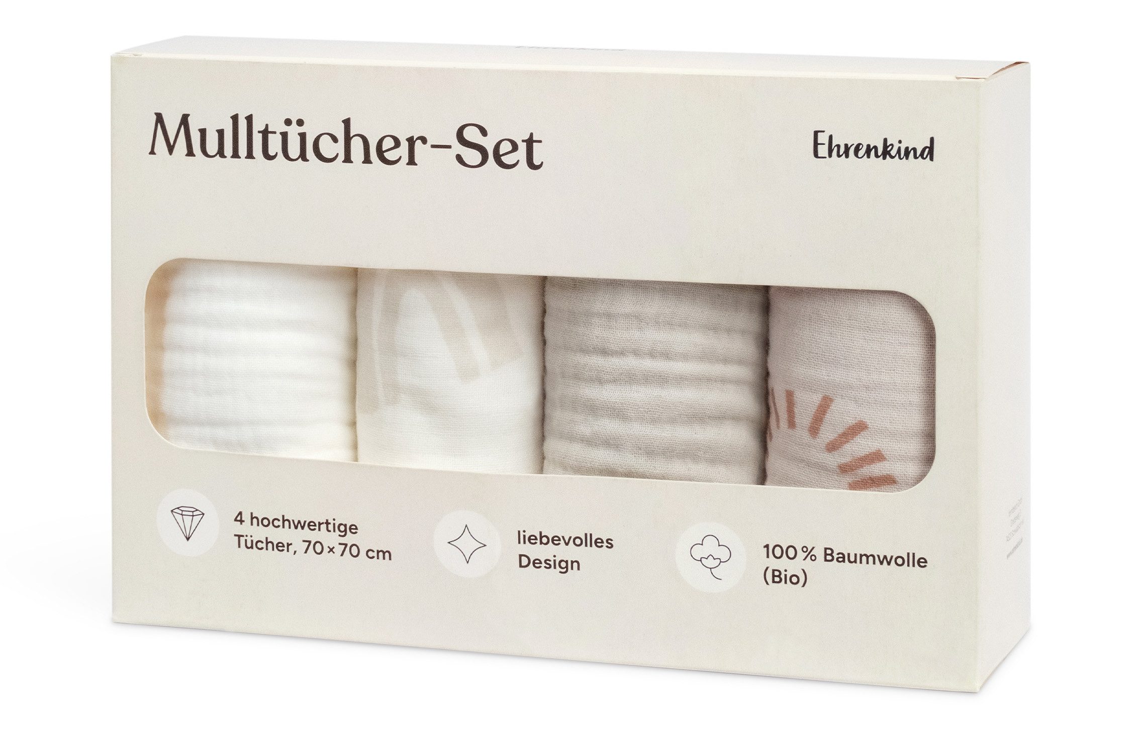 Ehrenkind Spucktuch Mulltücher-Set aus saugfähiger Musselin Bio-Baumwolle, (Sprucktücher Baby im 4er Set, Musselintücher Baby 70x70 cm), viele Einsatzmöglichkeiten wie Stoffwindeleinlage