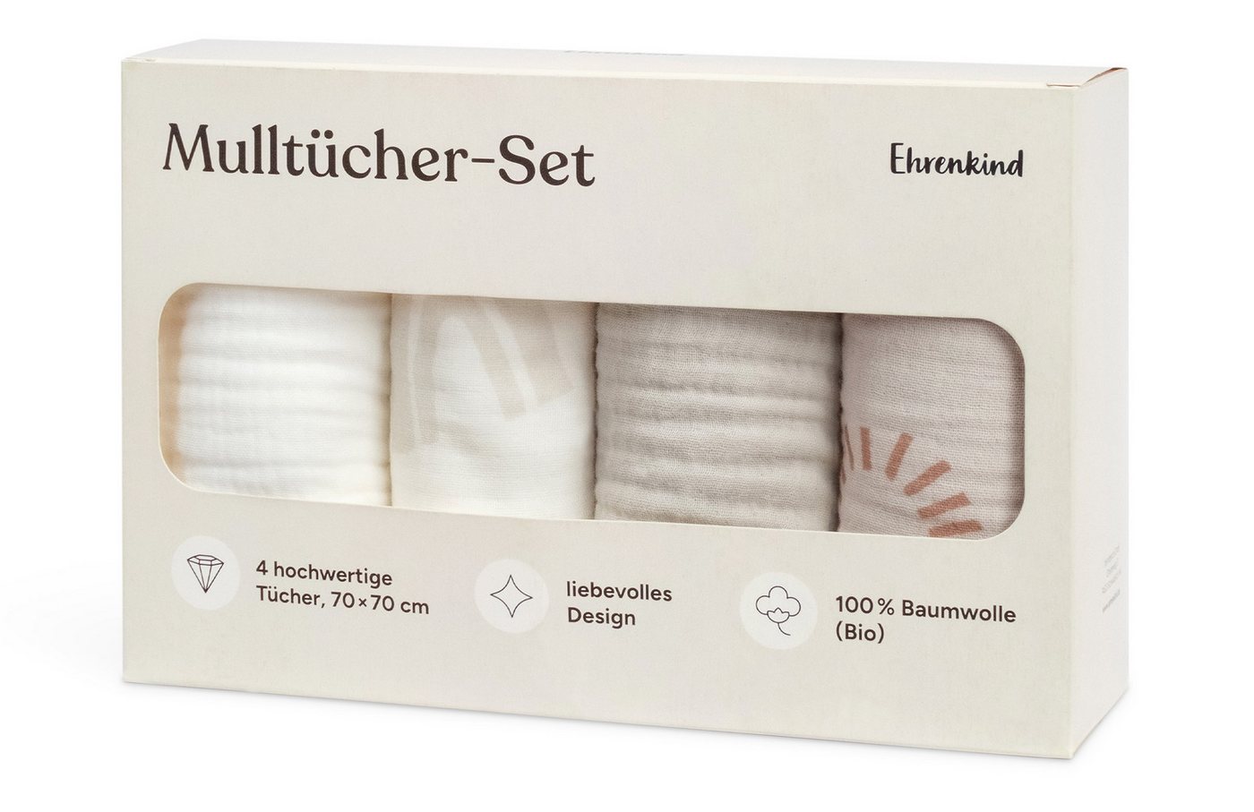 Ehrenkind Spucktuch Mulltücher-Set aus saugfähiger Musselin Bio-Baumwolle, (Sprucktücher Baby im 4er Set, Musselintücher Baby 70x70 cm), viele Einsatzmöglichkeiten wie Stoffwindeleinlage