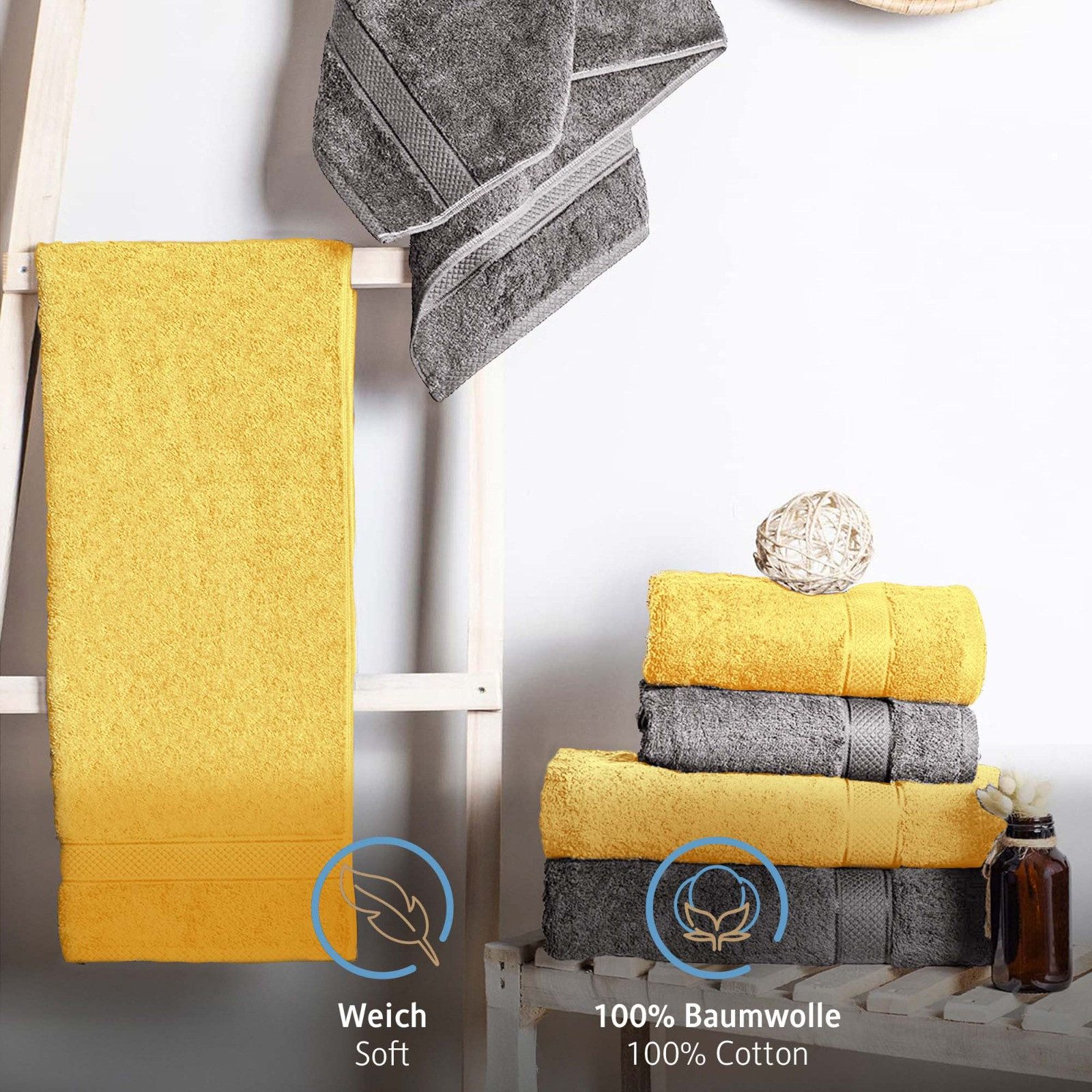 Komfortec Handtuch Set aus 100% Baumwolle, 4 Handtücher 50x100 cm und 4 Badetücher 70x140 cm, Frottee (Packung, 8-St), Duschtücher & Badehandtuch, Weich, Towel, Groß