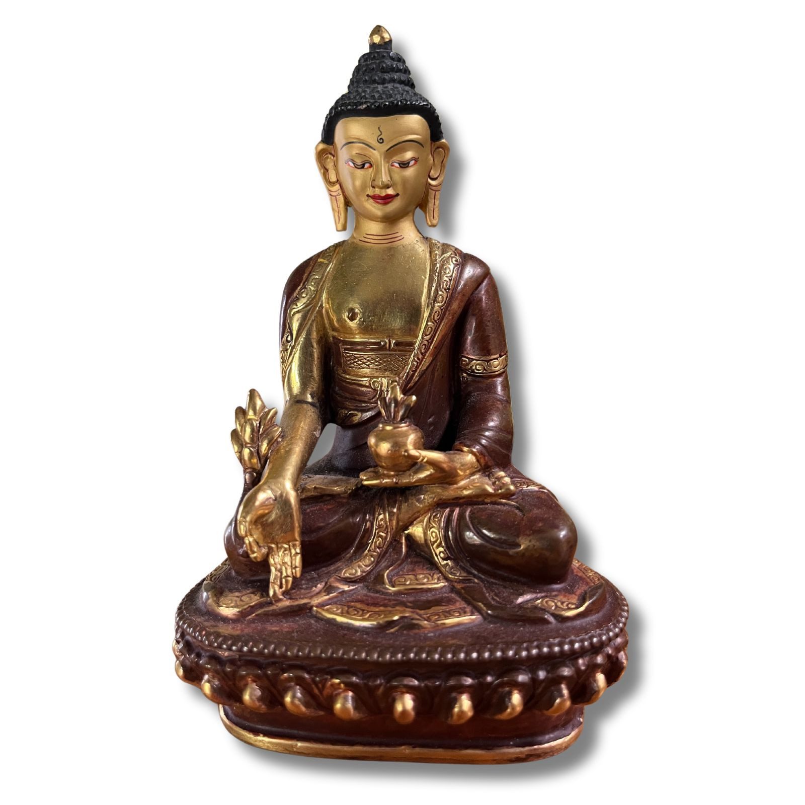 Asien LifeStyle Buddhafigur Medizin Buddha Figur Bronze vergoldet 15,5cm