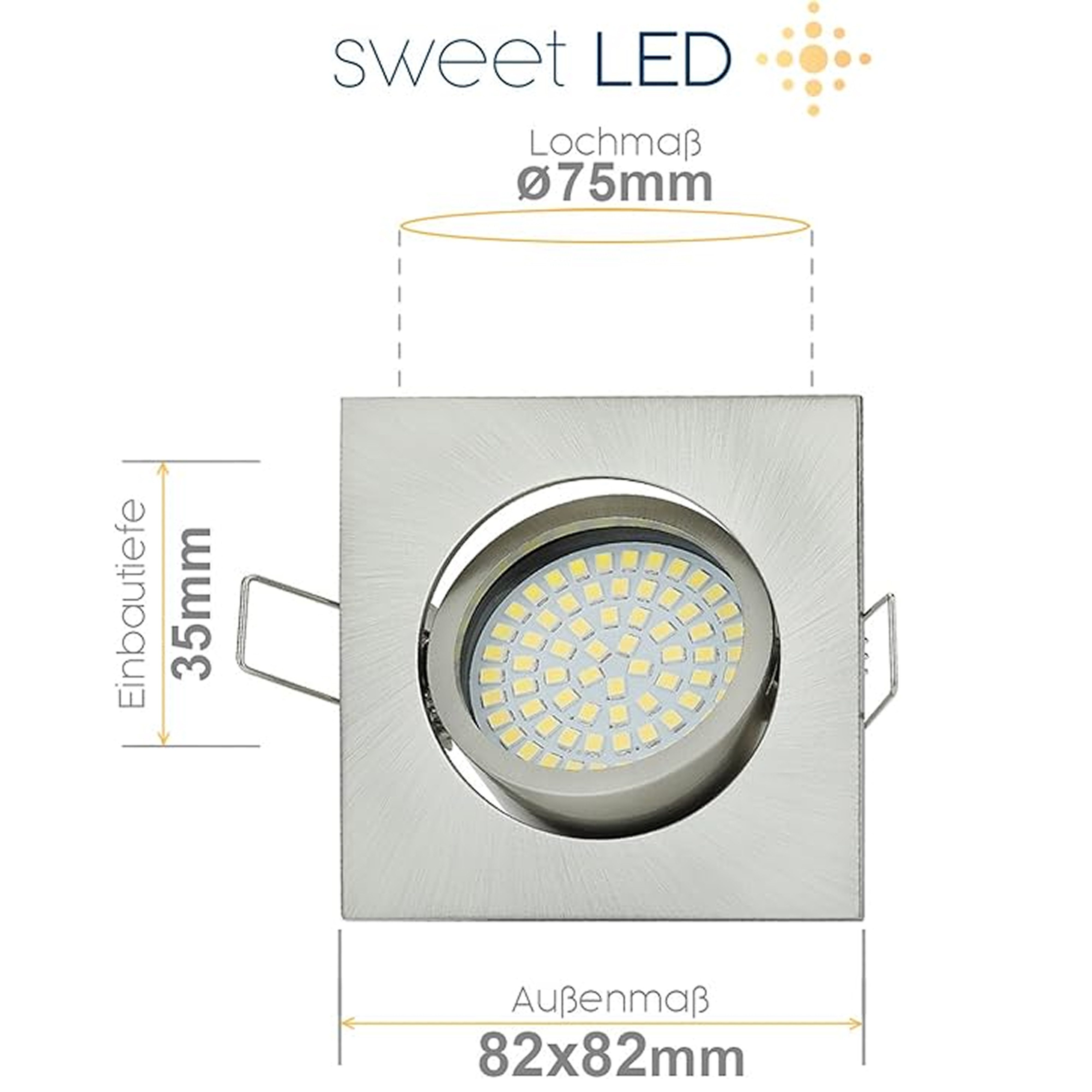 Sweet LED LED Einbaustrahler 6500K 5W Dimmbar 230V Schwenkbar Flach Einbauleuchte Chrom Ø75 Decke, Dimmfunktion, 6500K - kaltweiß, Deckenspots, Deckenstrahler,Einbauleuchten
