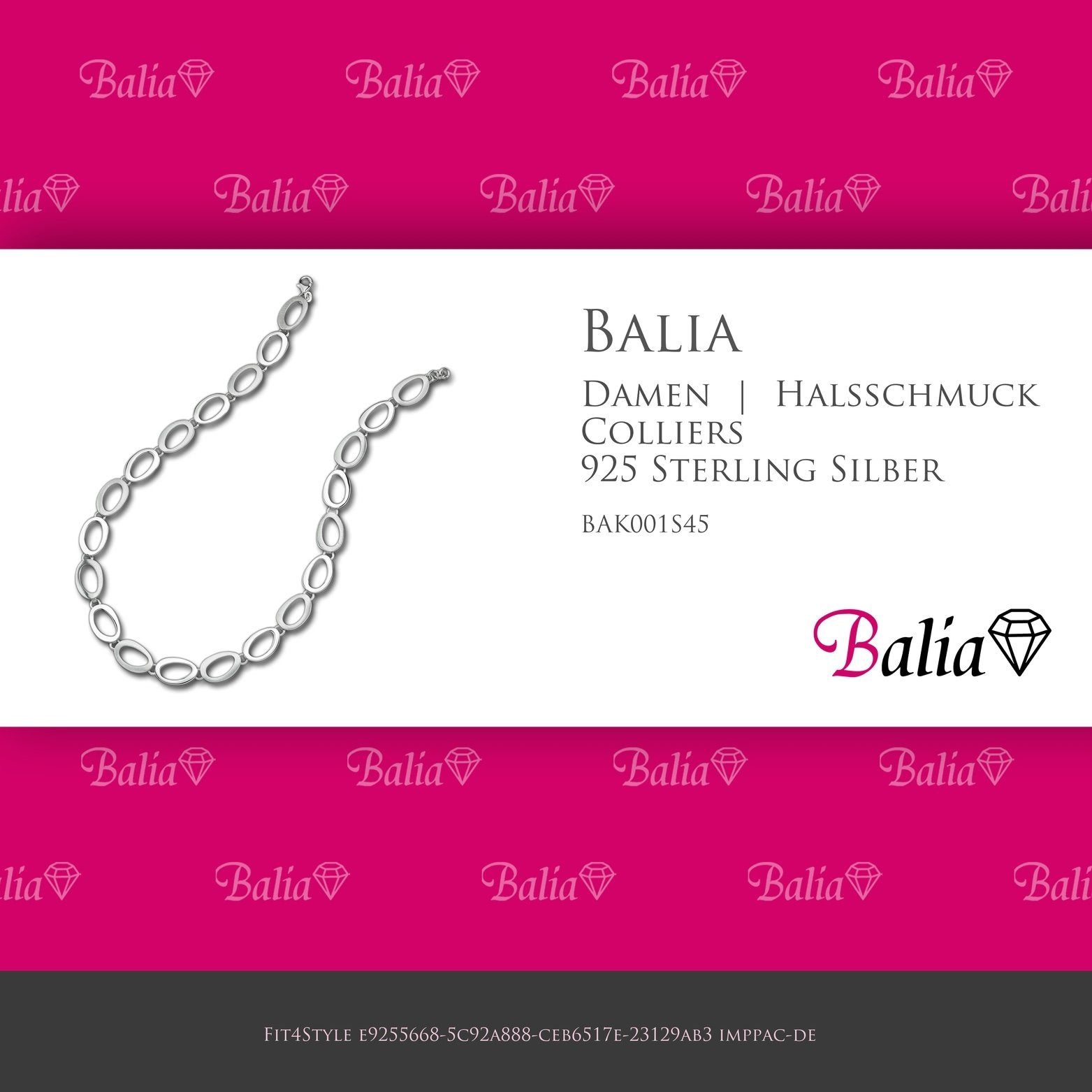 Balia Collier Balia Collier Damen Colliers, Sterling ca. mattiert Halsketten für 925 Damen 45cm, Silber(Oval) (Collier)