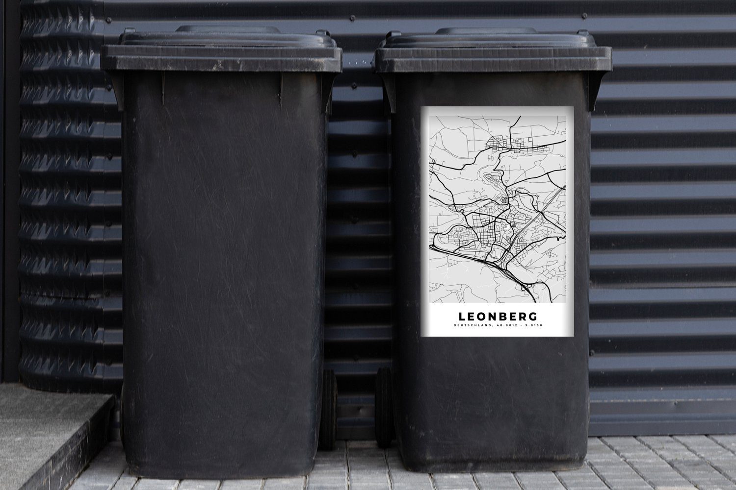 Stadtplan Sticker, Leonberg MuchoWow Deutschland Mülltonne, Karte St), Mülleimer-aufkleber, Abfalbehälter (1 - - - Wandsticker Container,