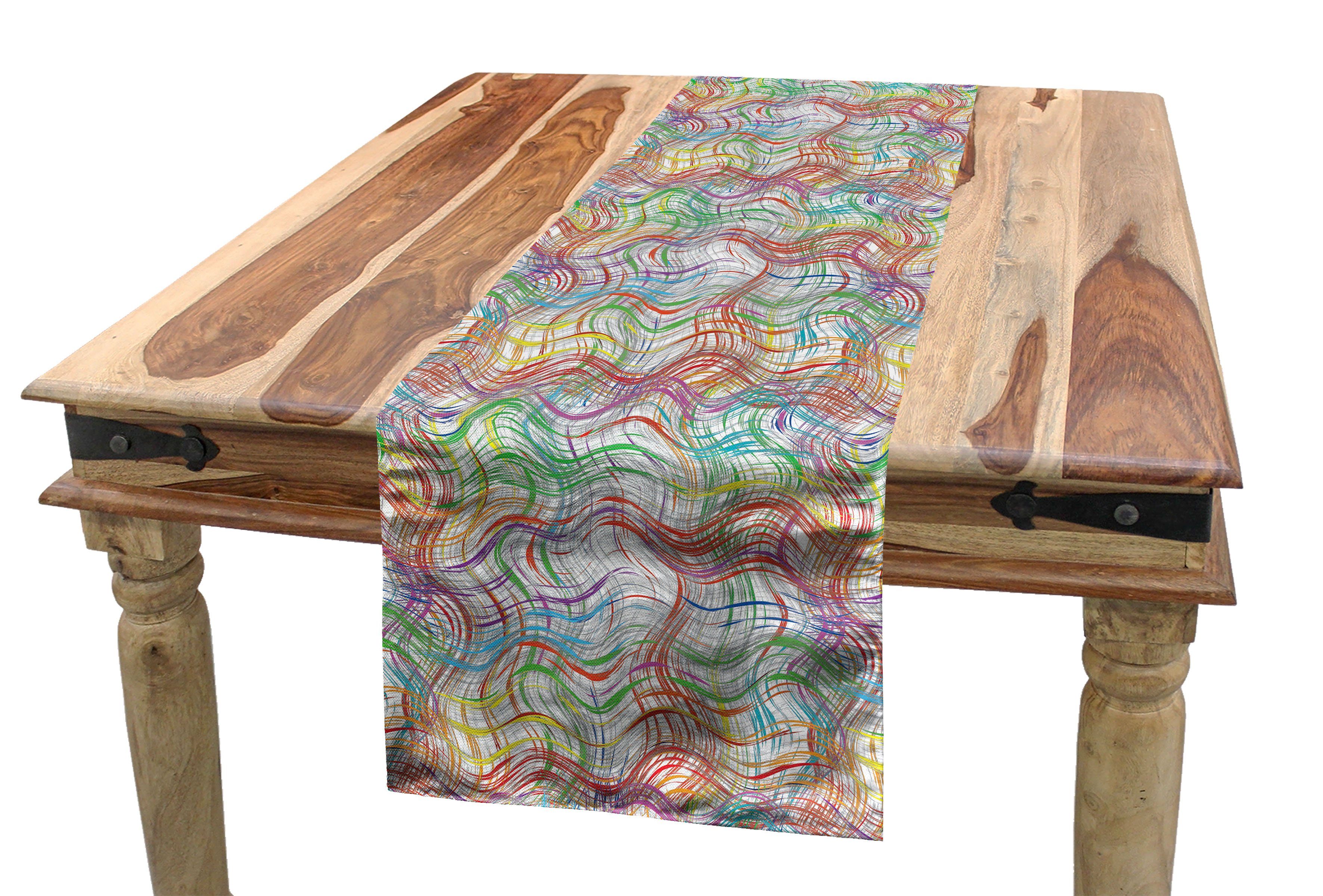 Abakuhaus Tischläufer Tischläufer, bunte Dekorativer Esszimmer Rechteckiger Streifen Küche Grunge Wellenförmige