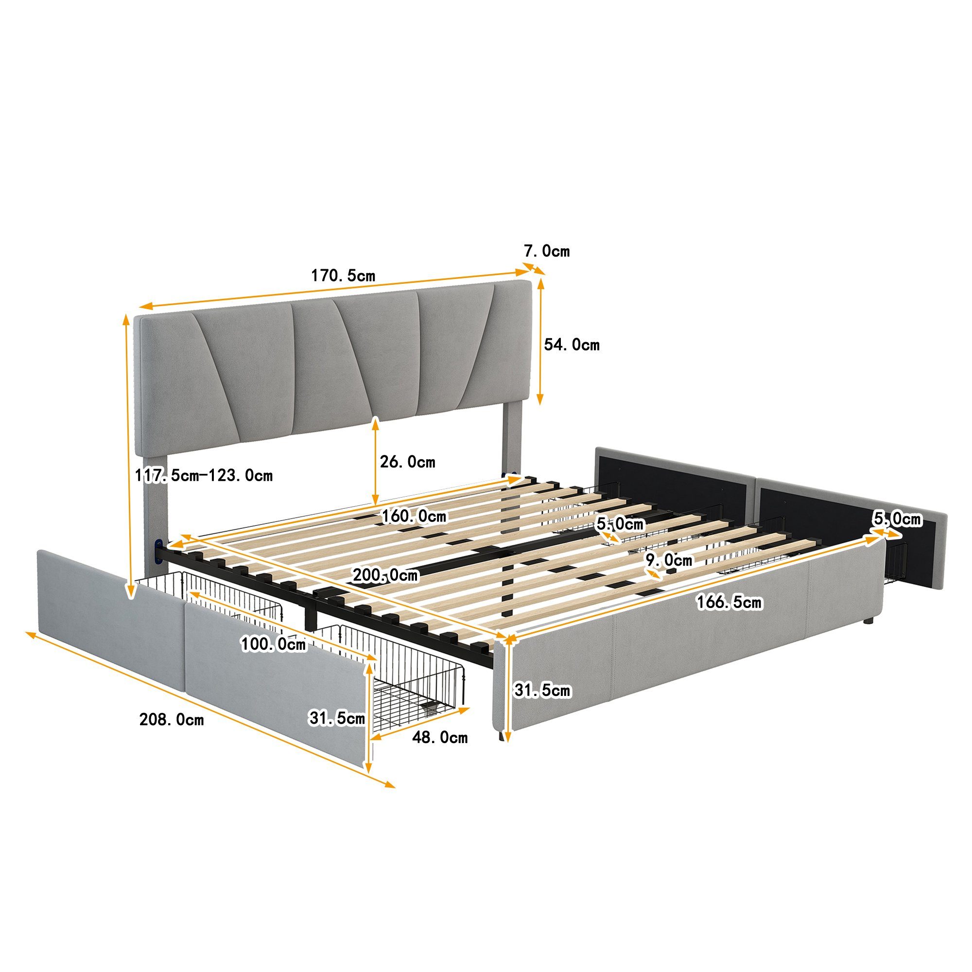 Flieks Polsterbett, Doppelbett Massives Holzbett Samt 160x200cm ohne Matrat günstig online kaufen