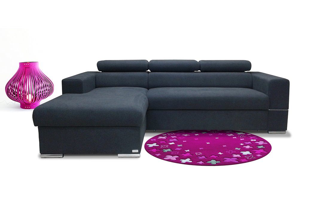 JVmoebel Ecksofa, L-Form Ecksofa Couch Design Polster Modern Textil Bettfunktion Schwarz